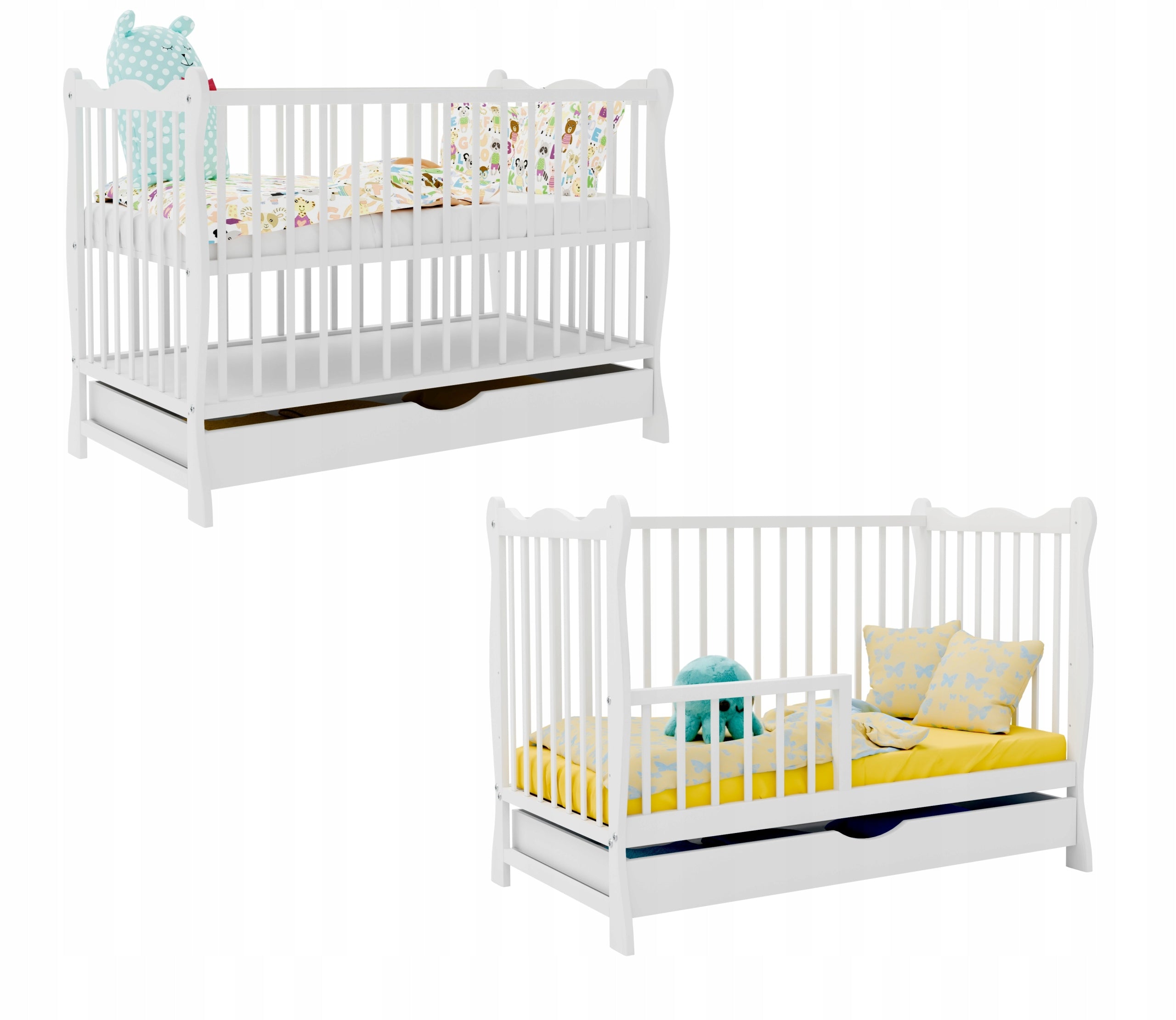 Cot JULIA drawer white couch WITH BARRIER 120x60