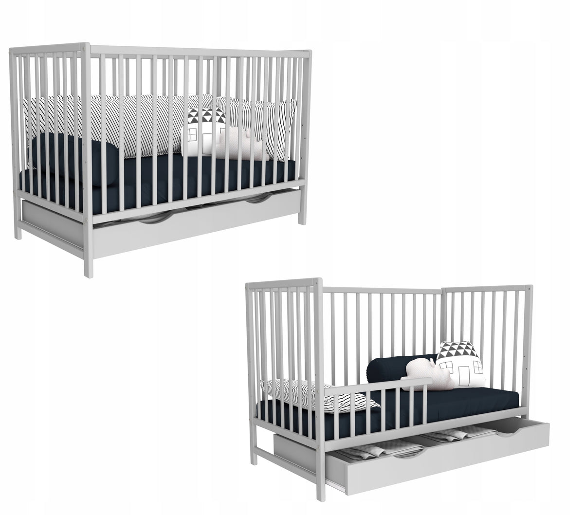 Cot MAGDA GREY drawer couch with railing 120x60