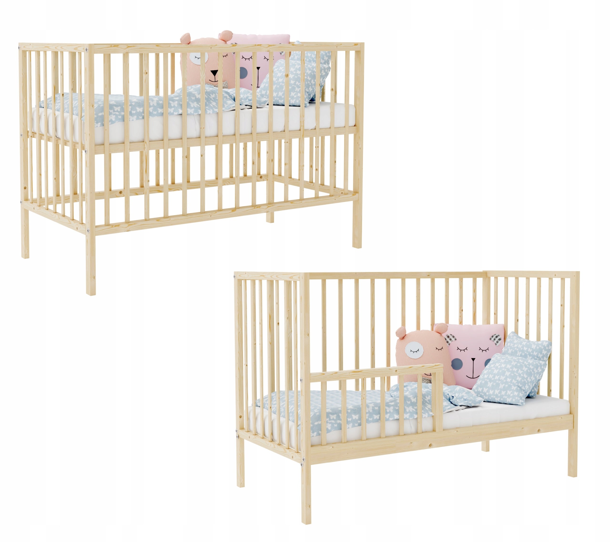 Cot MAGDA b/sz pine couch with railing 120x60