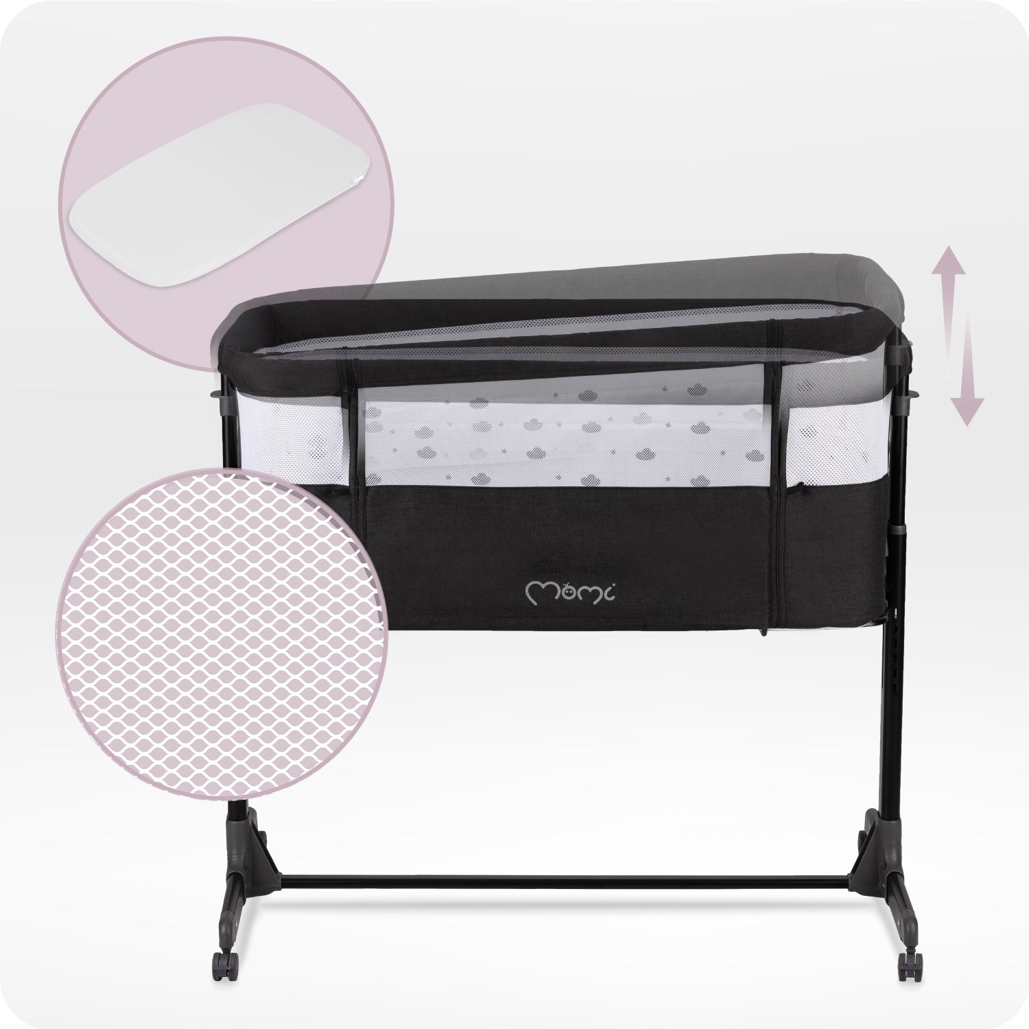 Cot MoMi REVO dark - mattress adjustment toy mosquito net Brand MoMi