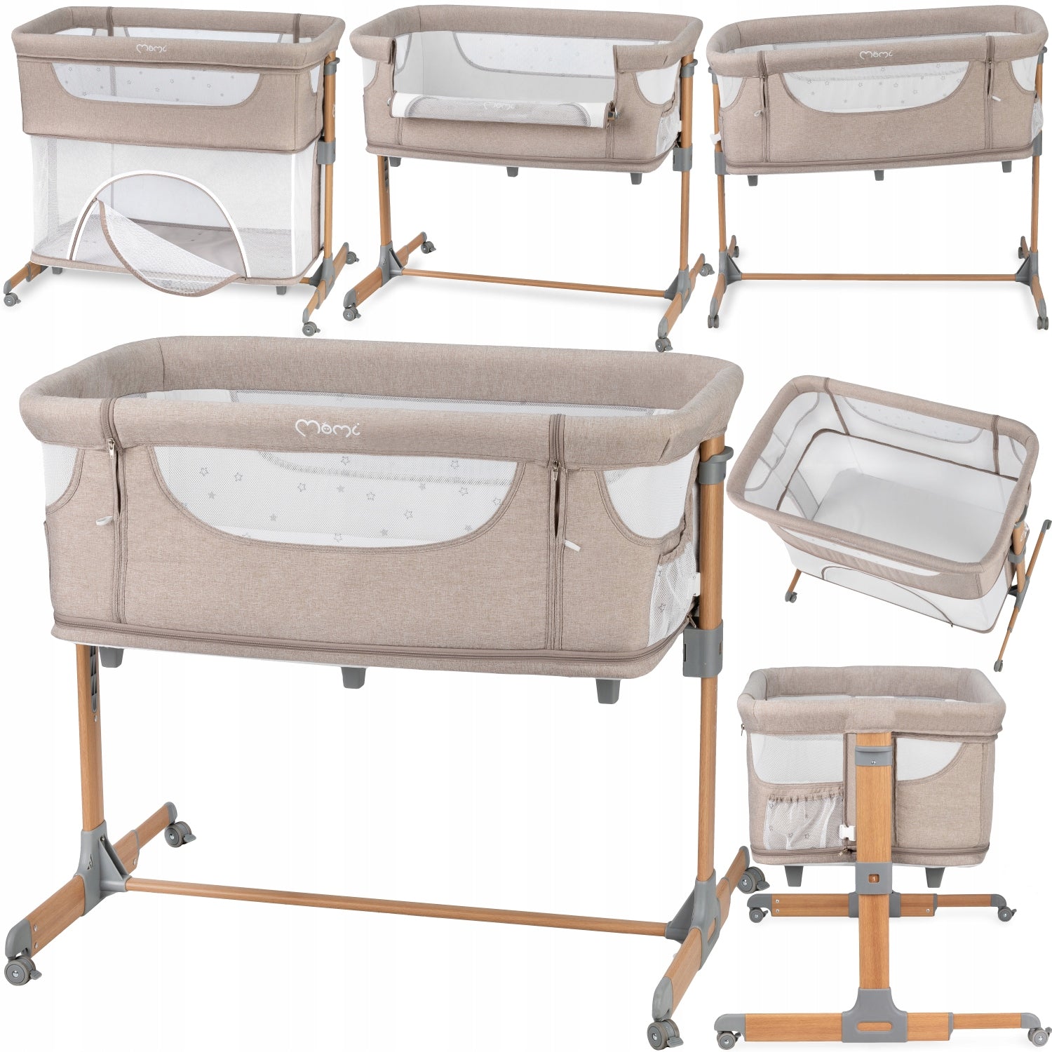 Cot MoMi SMART BED beige - mattress adjustable mosquito net