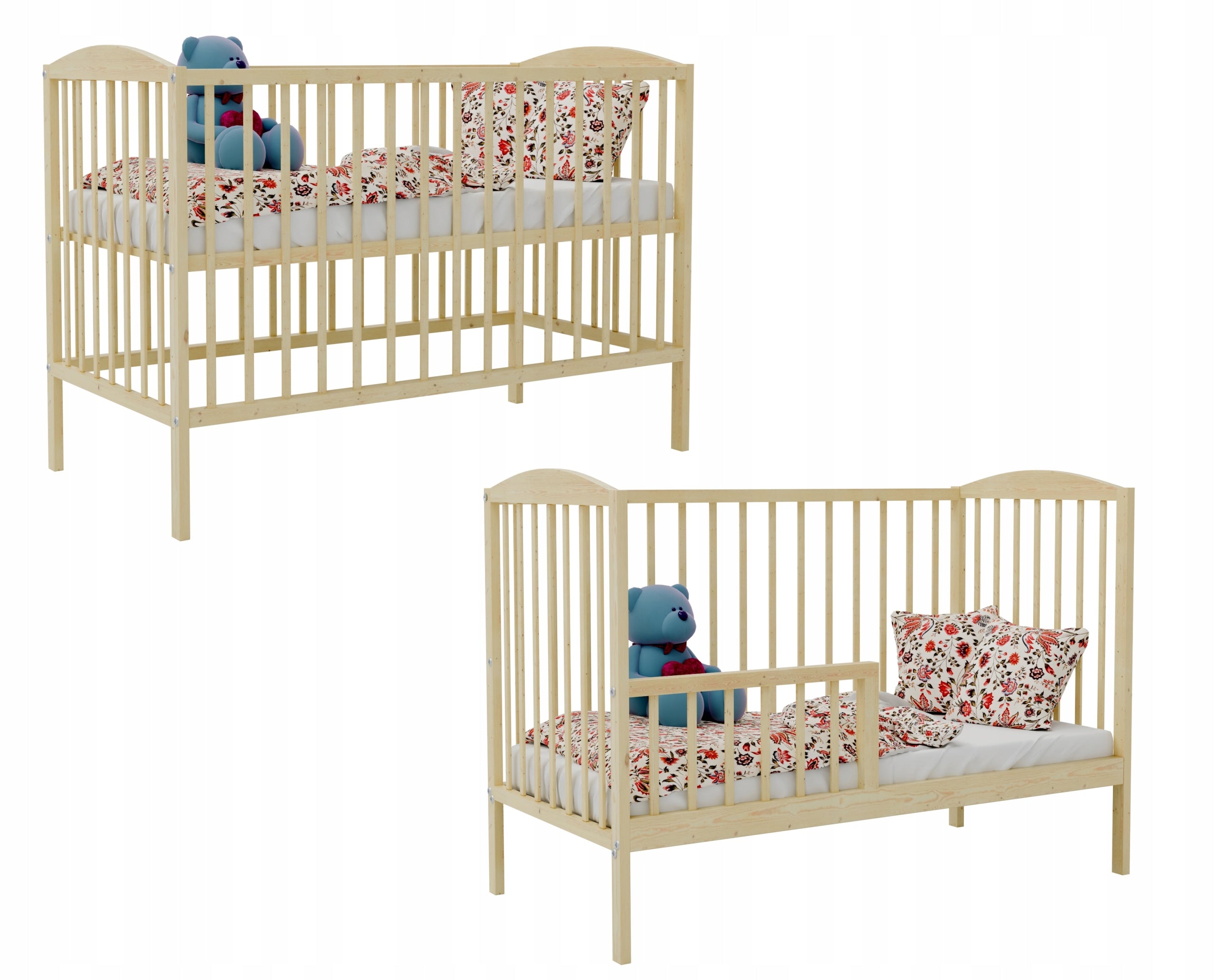 Cot OLA SOSNA b/sz couch with barrier 120x60 cm