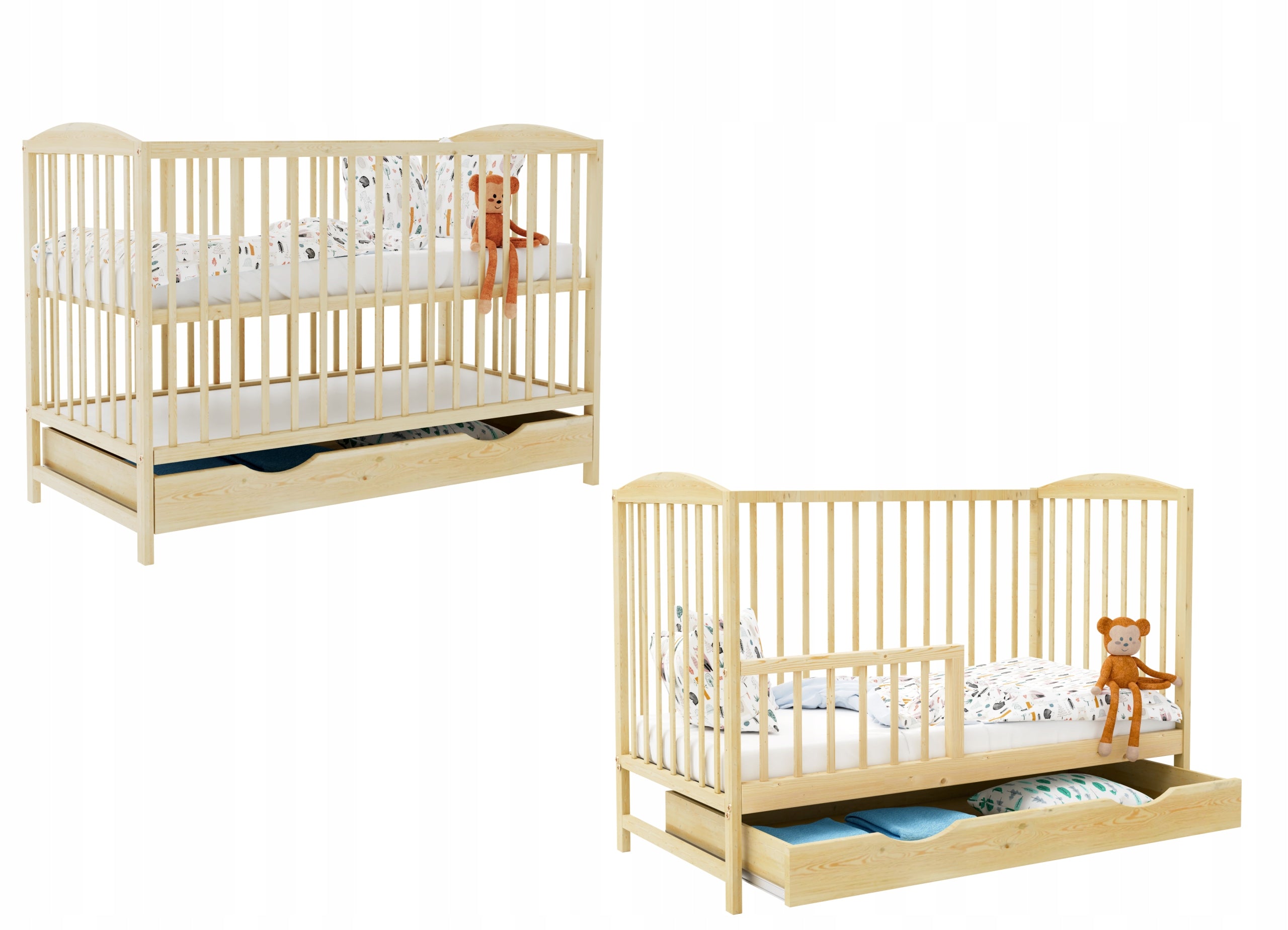 Cot OLA pine drawer couch with railing 120x60 cm Packaging status original