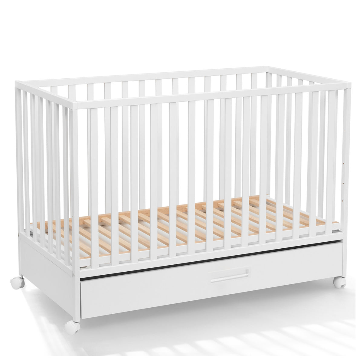 Cot on Wheels 2in1 with Drawer Wooden 120x60 cm + Tapczanik - White