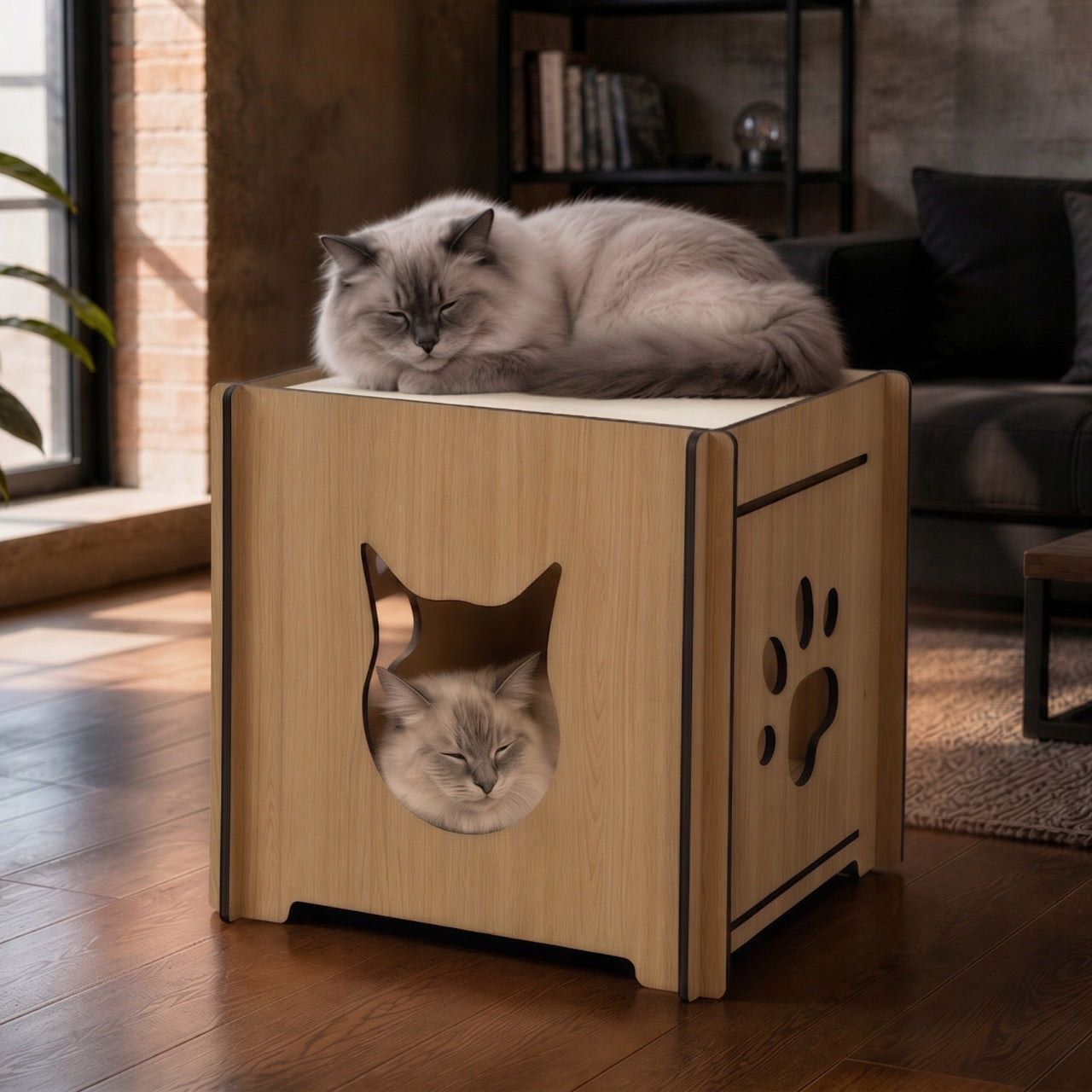Cottage and cat bed FIGSY with cat name engraving variant L Packaging status original