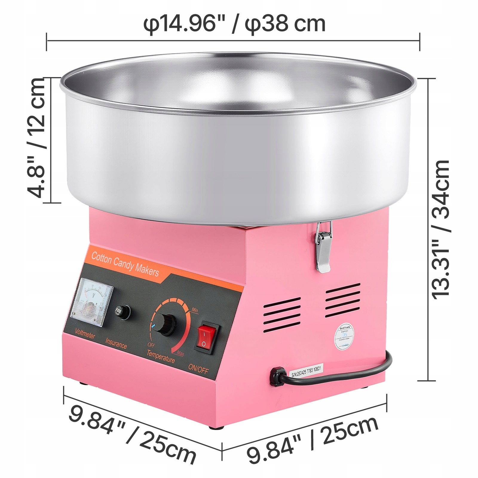 Cotton Candy Machine 1000W Commercial With Built-in Thermostat Pink Manufacturer code TSXXHMHTJFSWJCEIH