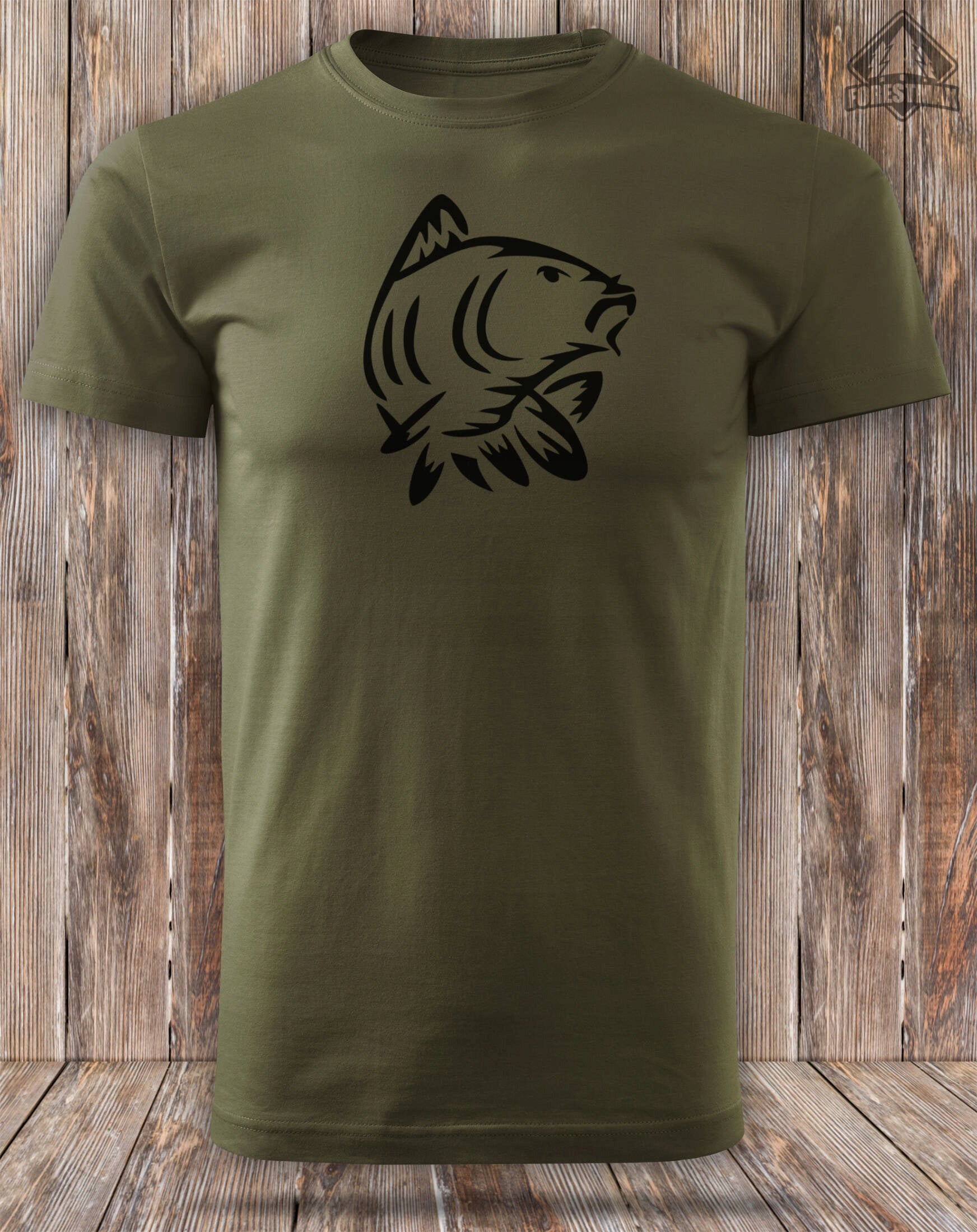 Cotton T-shirt for Fisherman large print KARP khaki color L Brand ForestMax