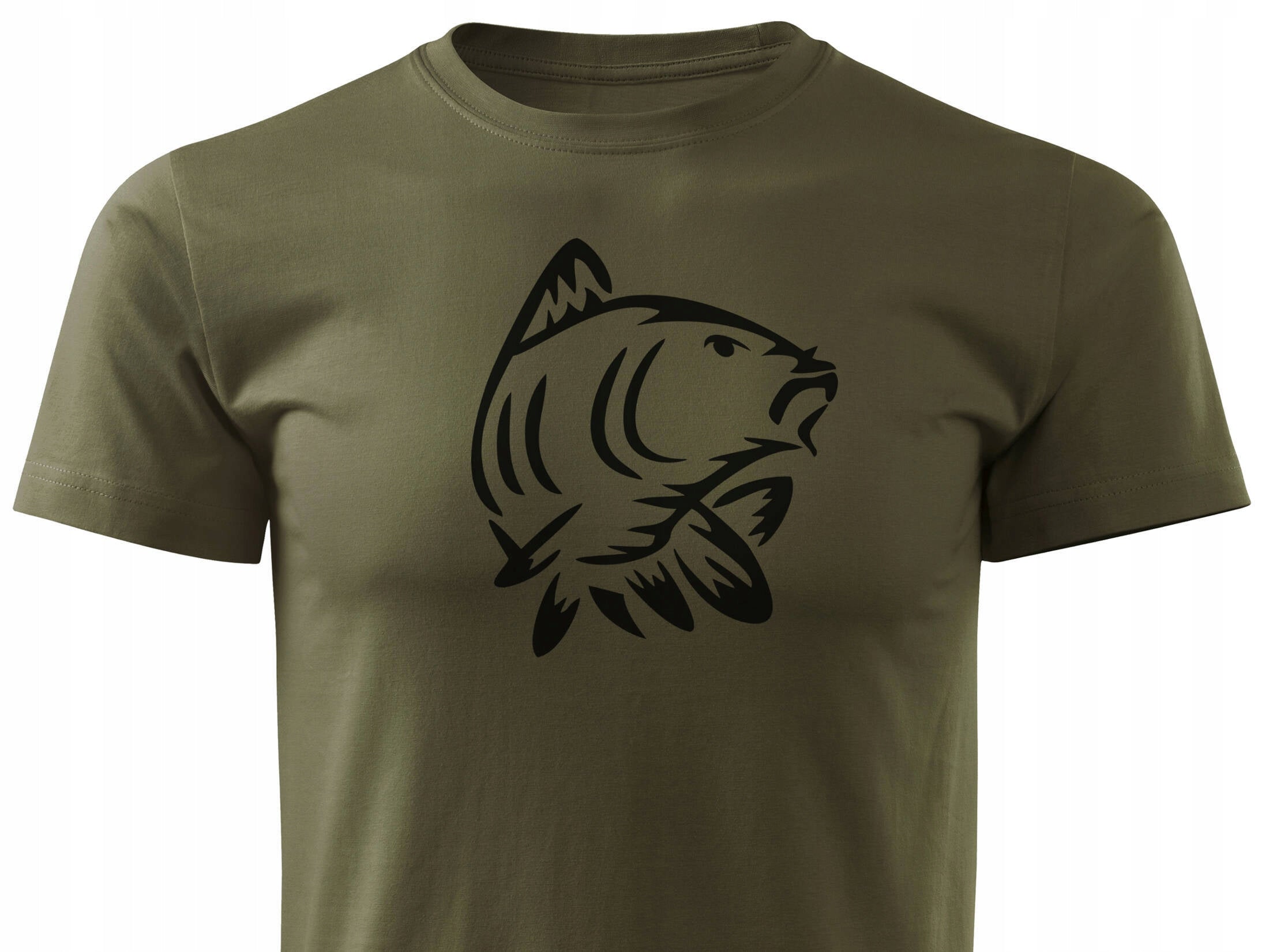 Cotton T-shirt for Fisherman large print KARP khaki color L