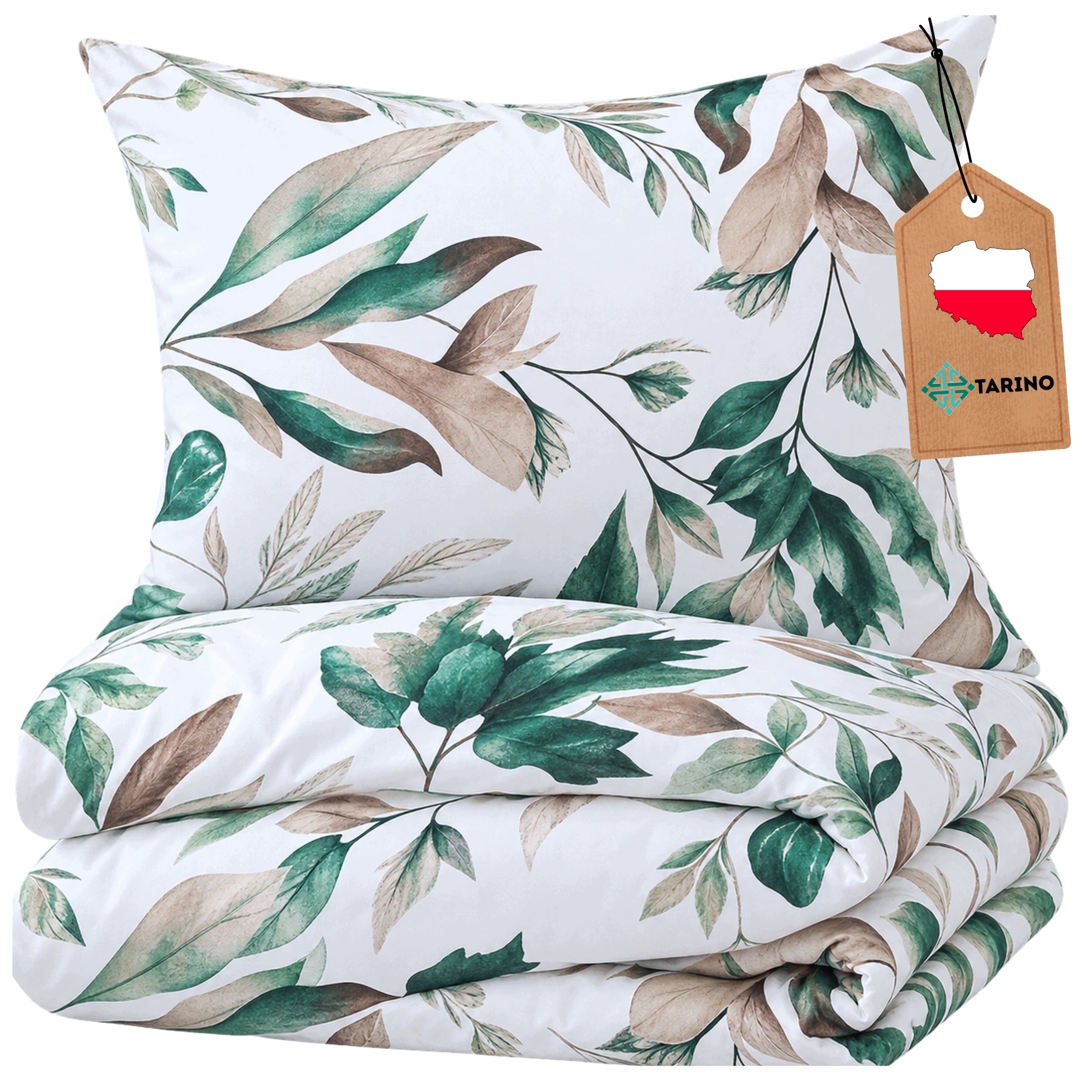 Cotton bedding set 160x200 thick green patterns leaves Poland