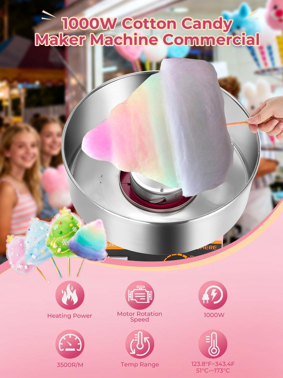 Cotton candy machine FOHERE 1000 W bowl 38 cm Packaging status original