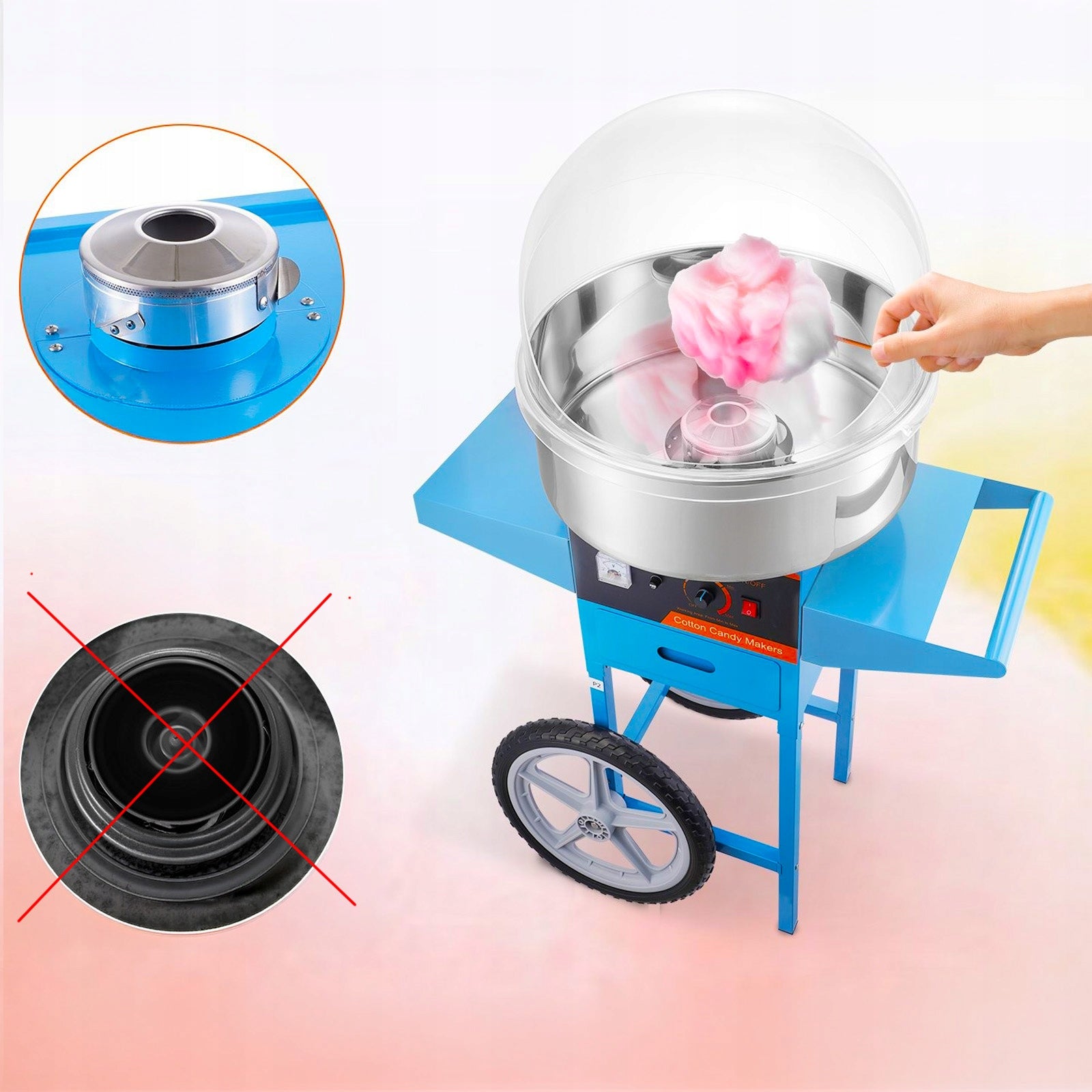 Cotton candy machine PRO 1000W Cover Trolley Reg. Temperature Packaging status original