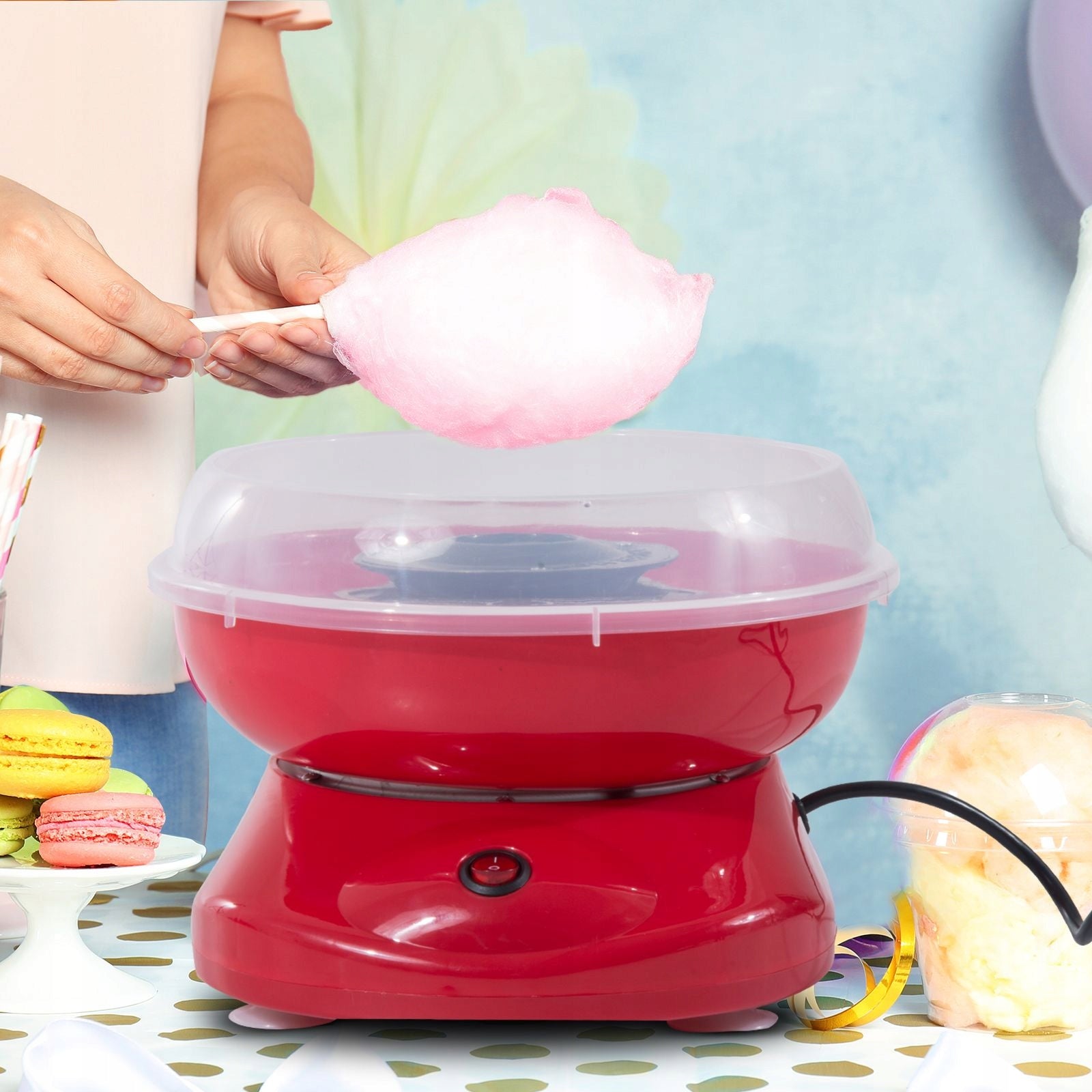 Cotton candy machine for home, 18 cm, 550W, red