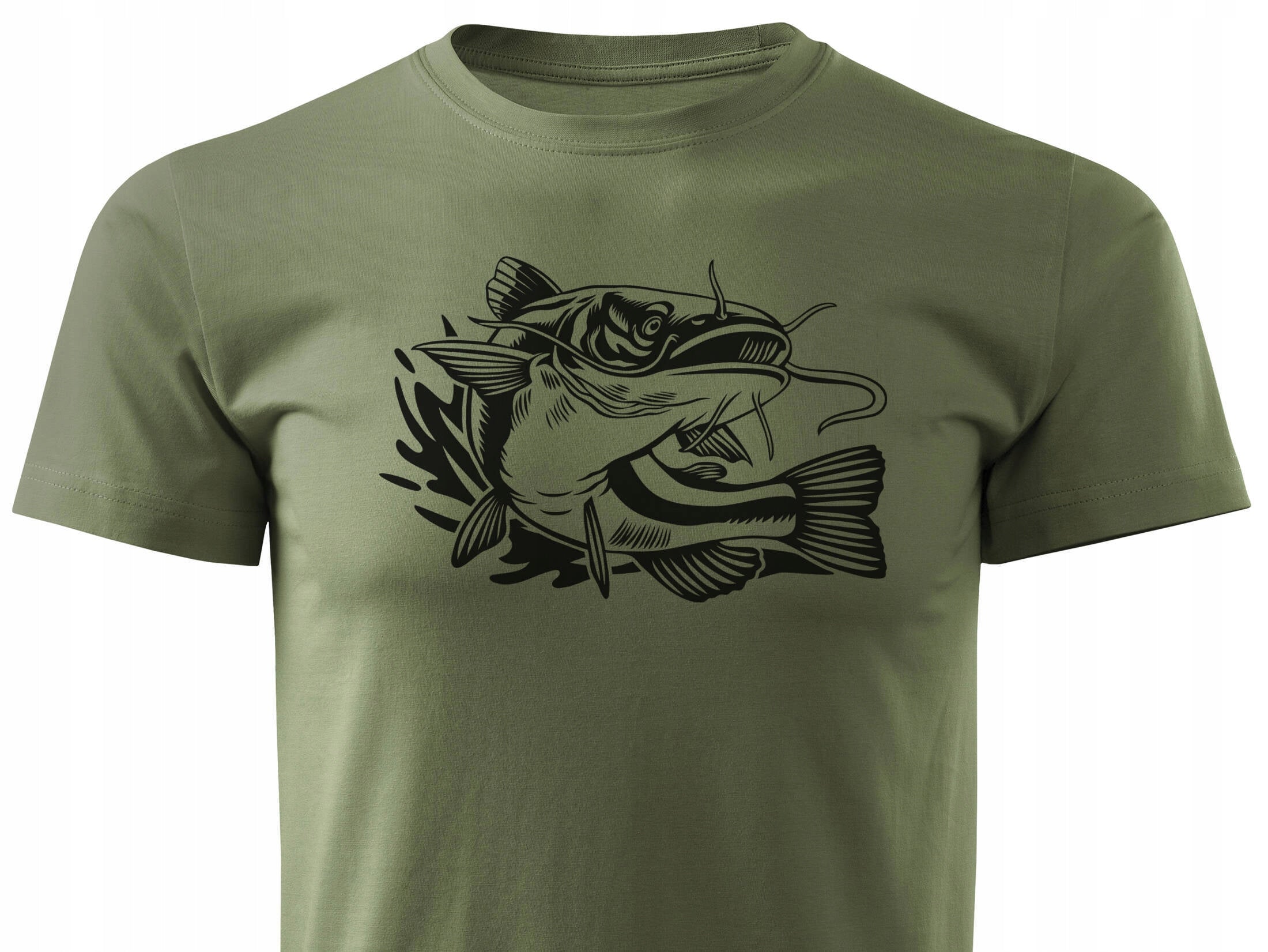 Cotton men's fish T-shirt khaki large print SUM size XL