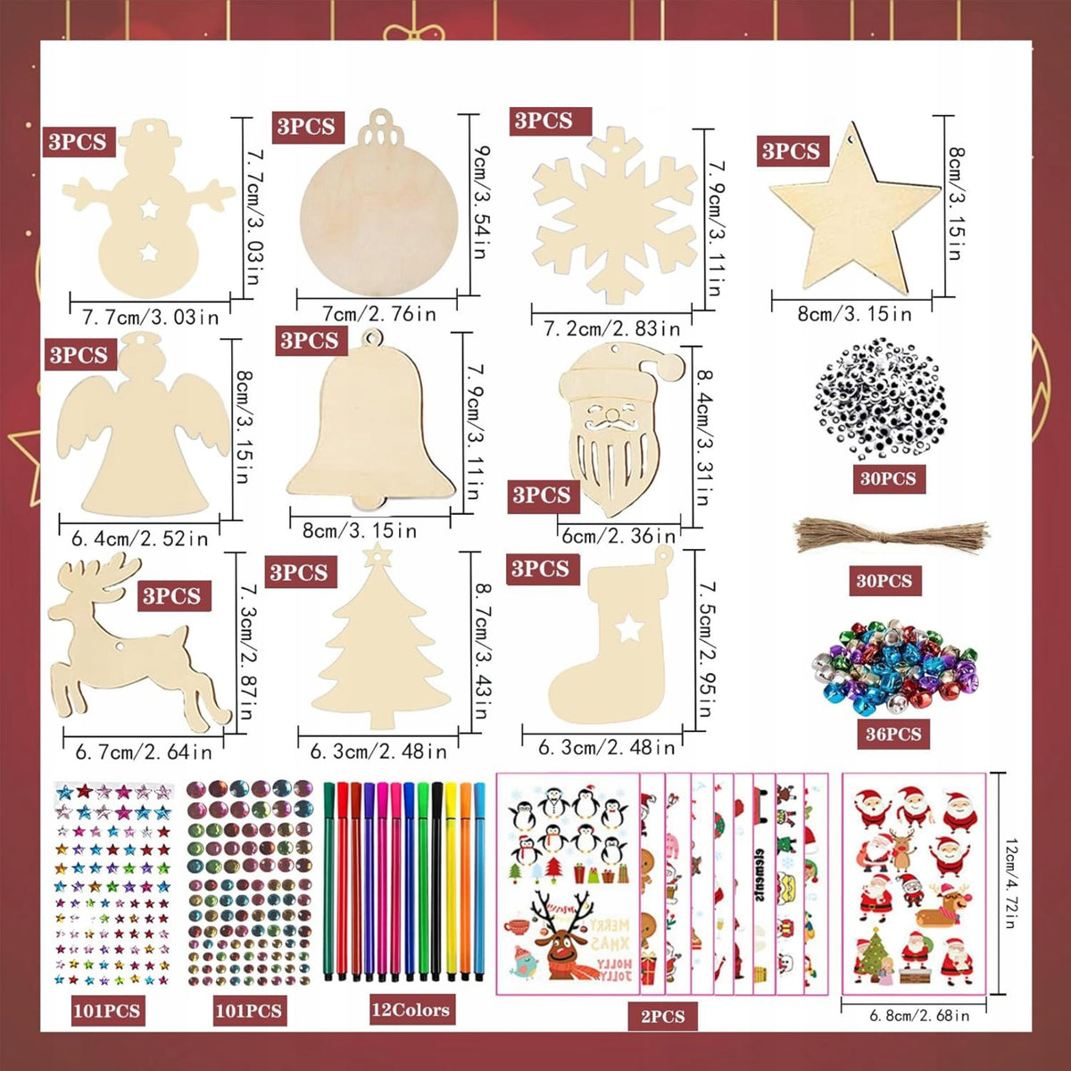 Creative DIY Wooden Christmas Snowflake Ornaments dpCraft 72 EL. Manufacturer code Bombki Do Malowania Zawieszki kreatywne