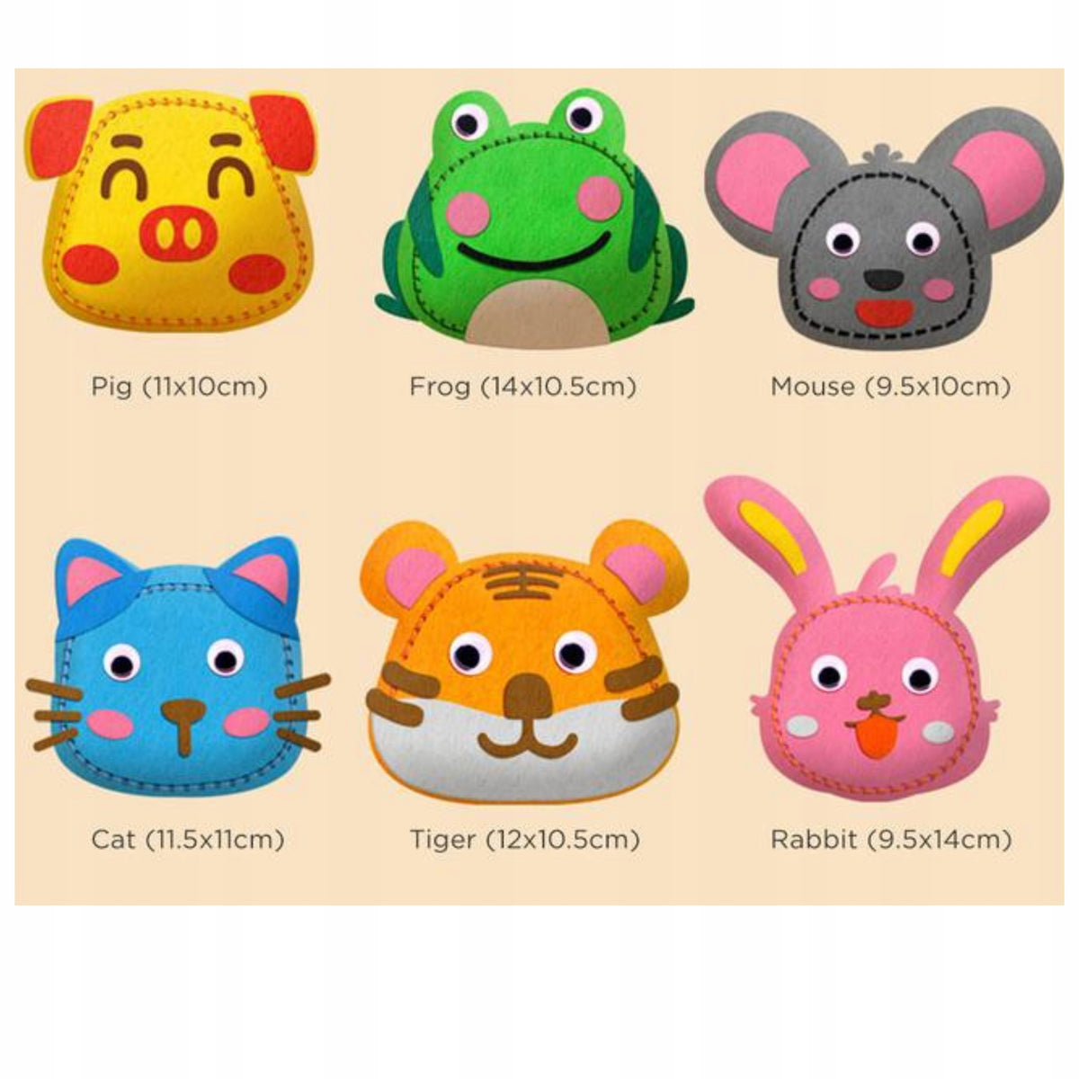 Creative set for learning to sew educational montessori different animals felt Kind other