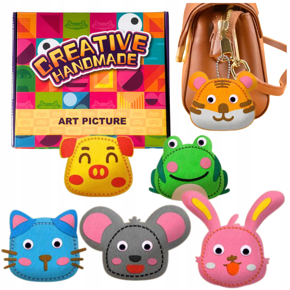 Creative set for learning to sew educational montessori different animals felt