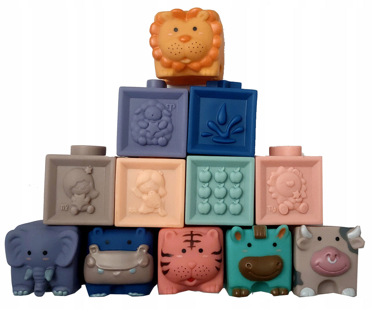 Creative set of sensory blocks animals, fruits, numbers - 12pcs. Brand no brand