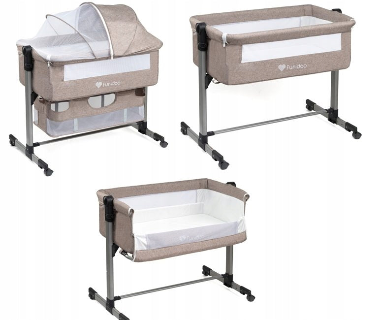 Crib with cradle function- FUNIDOO SNUG HUG- mattress, basket, beige
