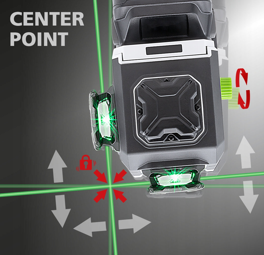 Cross laser 360° 8G green + 7x adapter 18V Bosch, Makita ... + L-BOXX Model PowerPlane-Laser 3G Multi-18V
