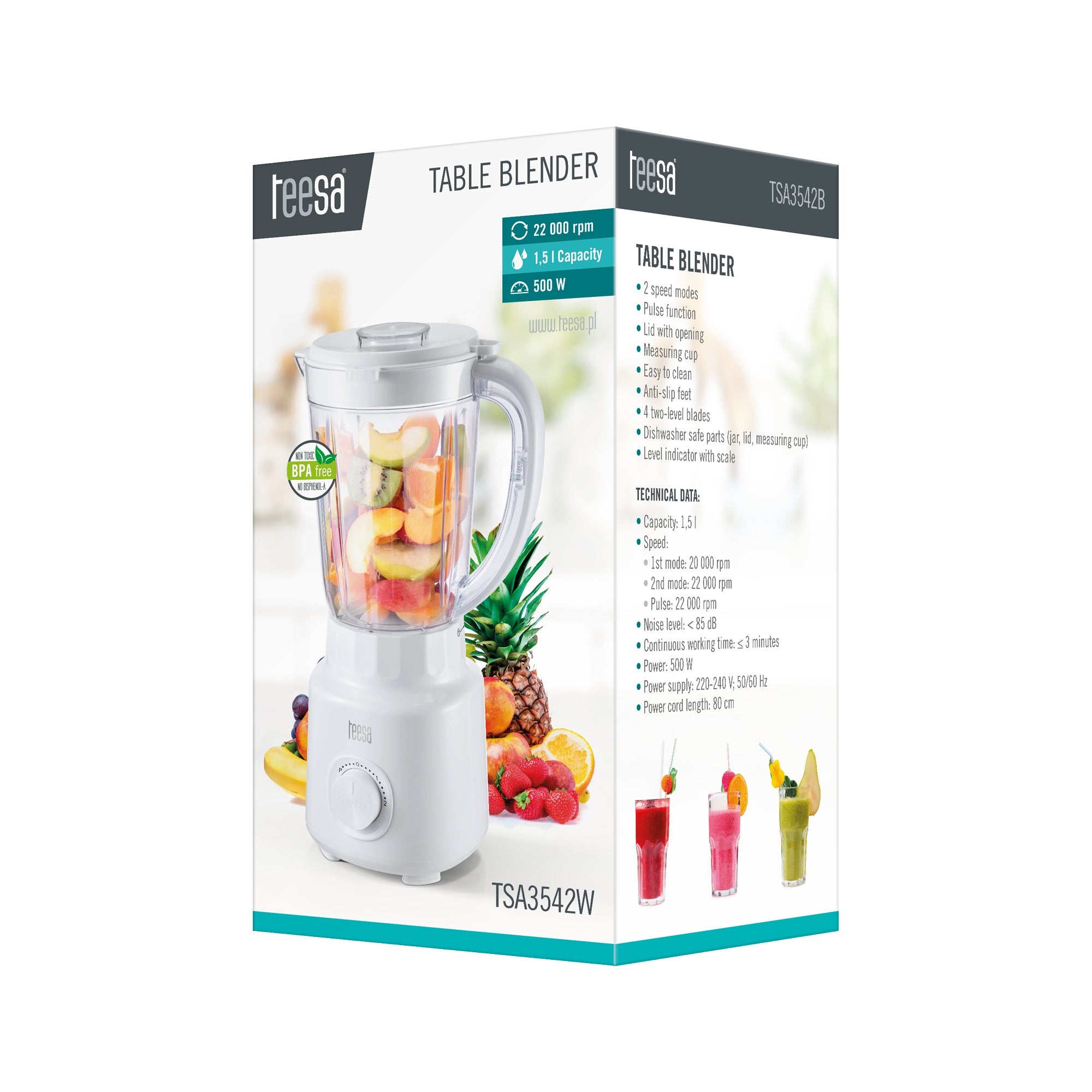 Cup blender TEESA TSA3542W 500 W white Power rating 500 W