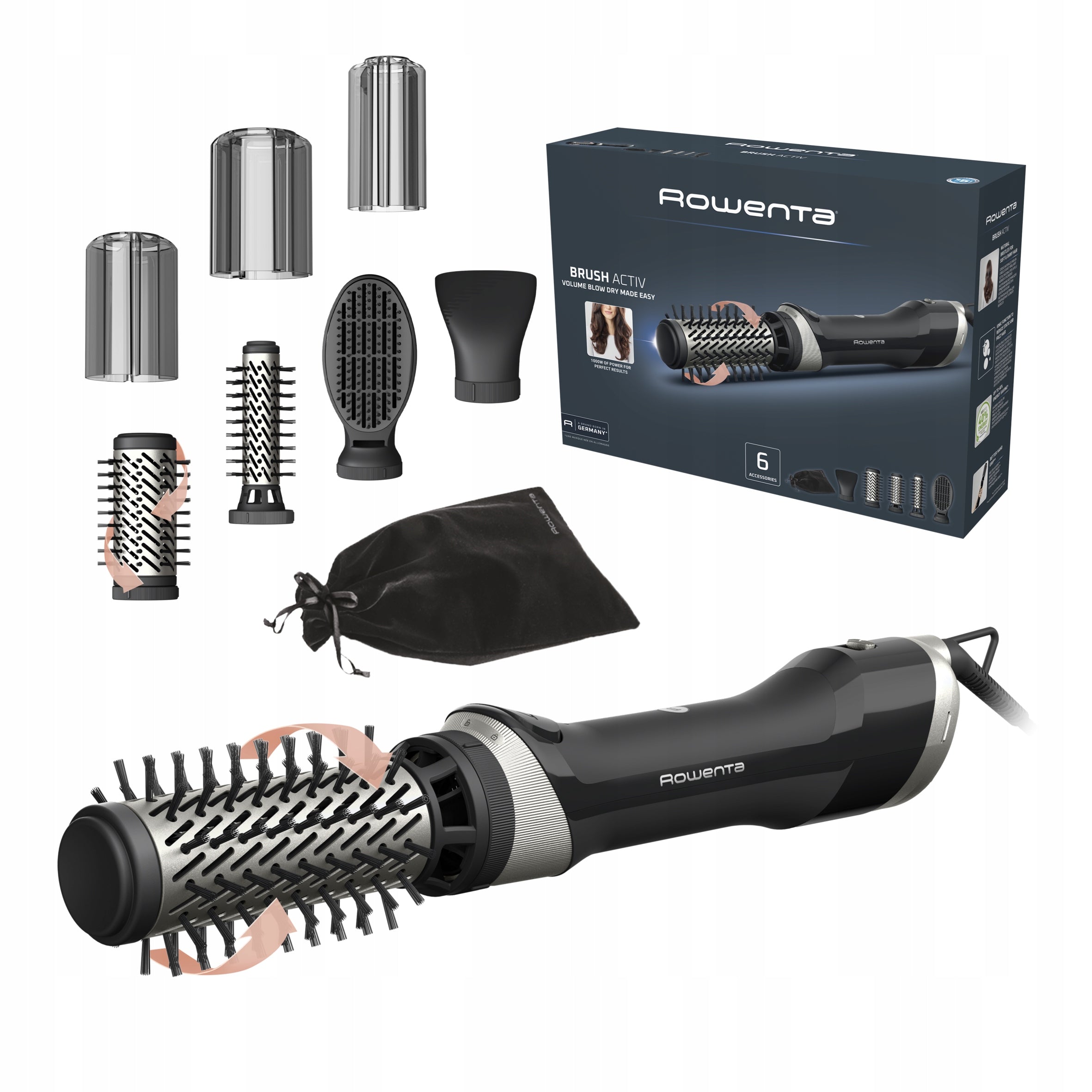 Curler-dryer with Rowenta Brush Activ 1000W UB9540 caps