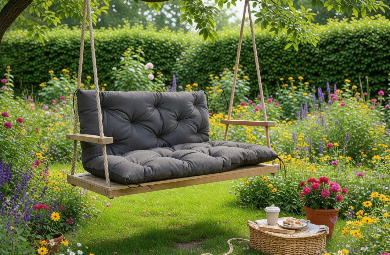 Cushion CUSHION 120x60x50cm for garden bench swing WATERPROOF graphite Pillow width 110 cm