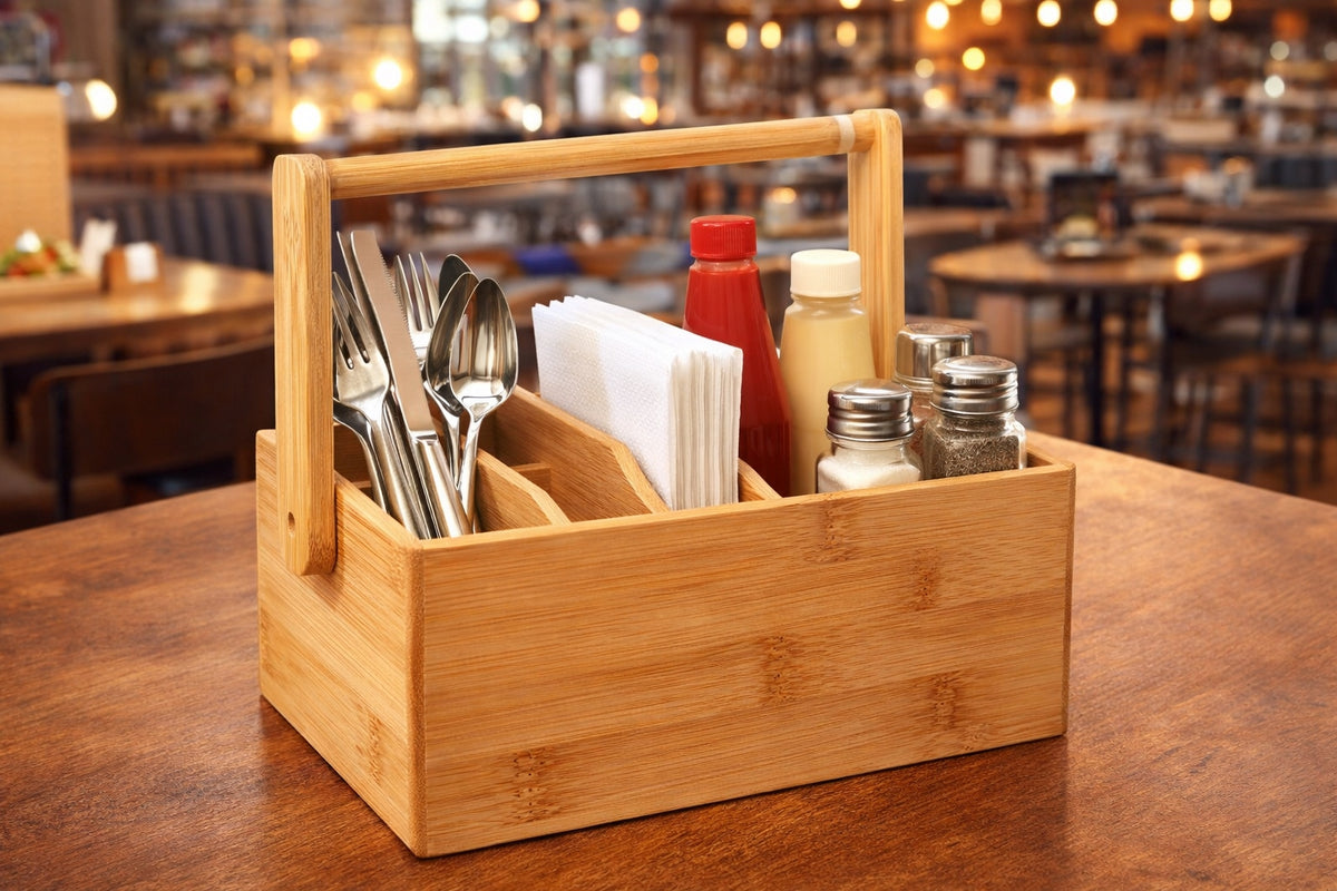 Cutlery Organizer Sauces Napkins Bamboo Napkin Holder Restaurant Pub Table Kind other