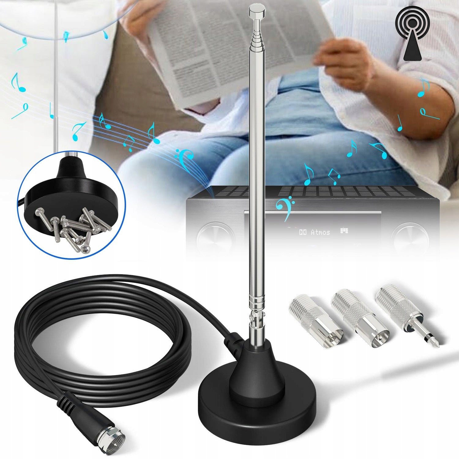 DAB FM room antenna, telescopic, magnetic for SIGNAL AMPLIFICATION Model tqjsqyku78520