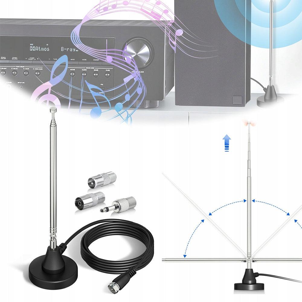 DAB FM room antenna, telescopic, magnetic for SIGNAL AMPLIFICATION
