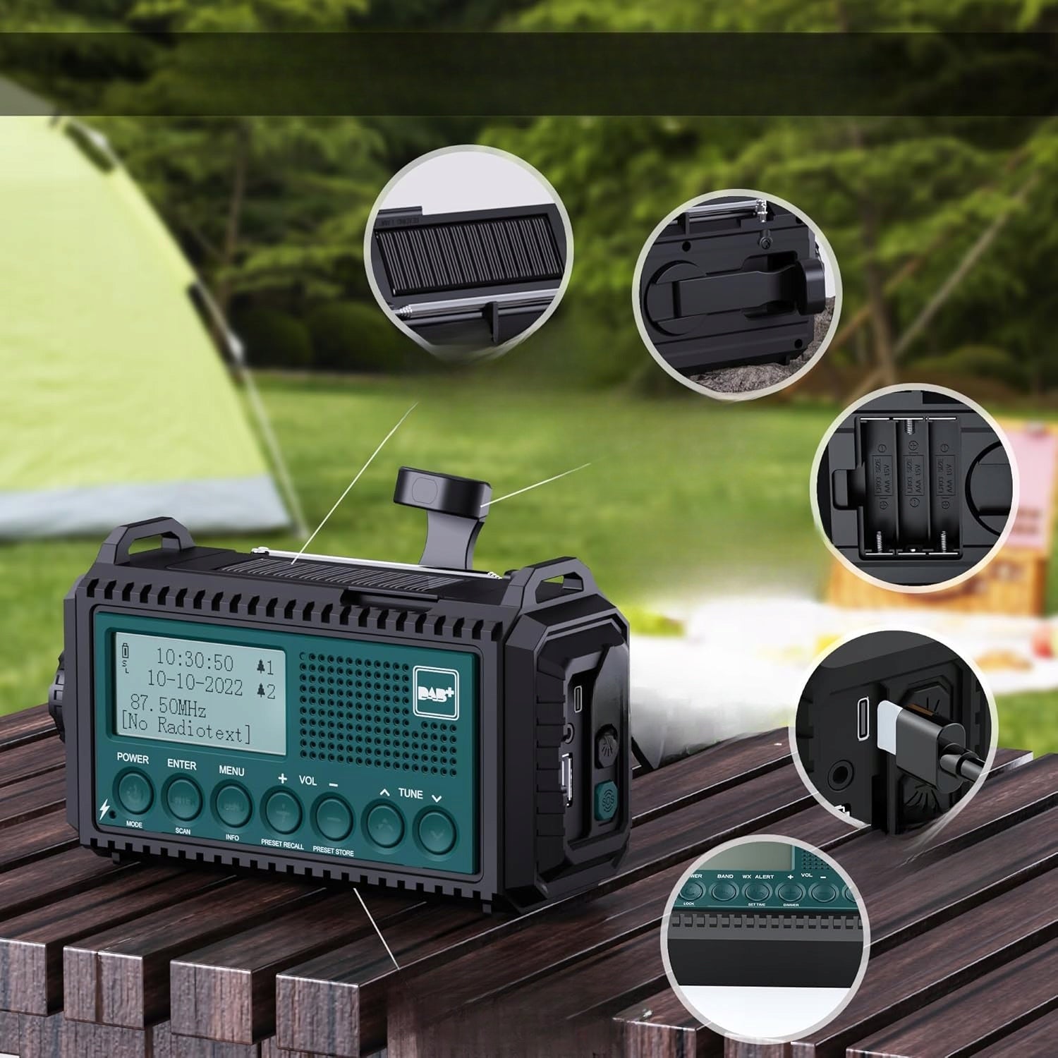 DAB Plus FM 5000 mAh Portable Radio for Camping Crank with SOS Flashlight Packaging status original