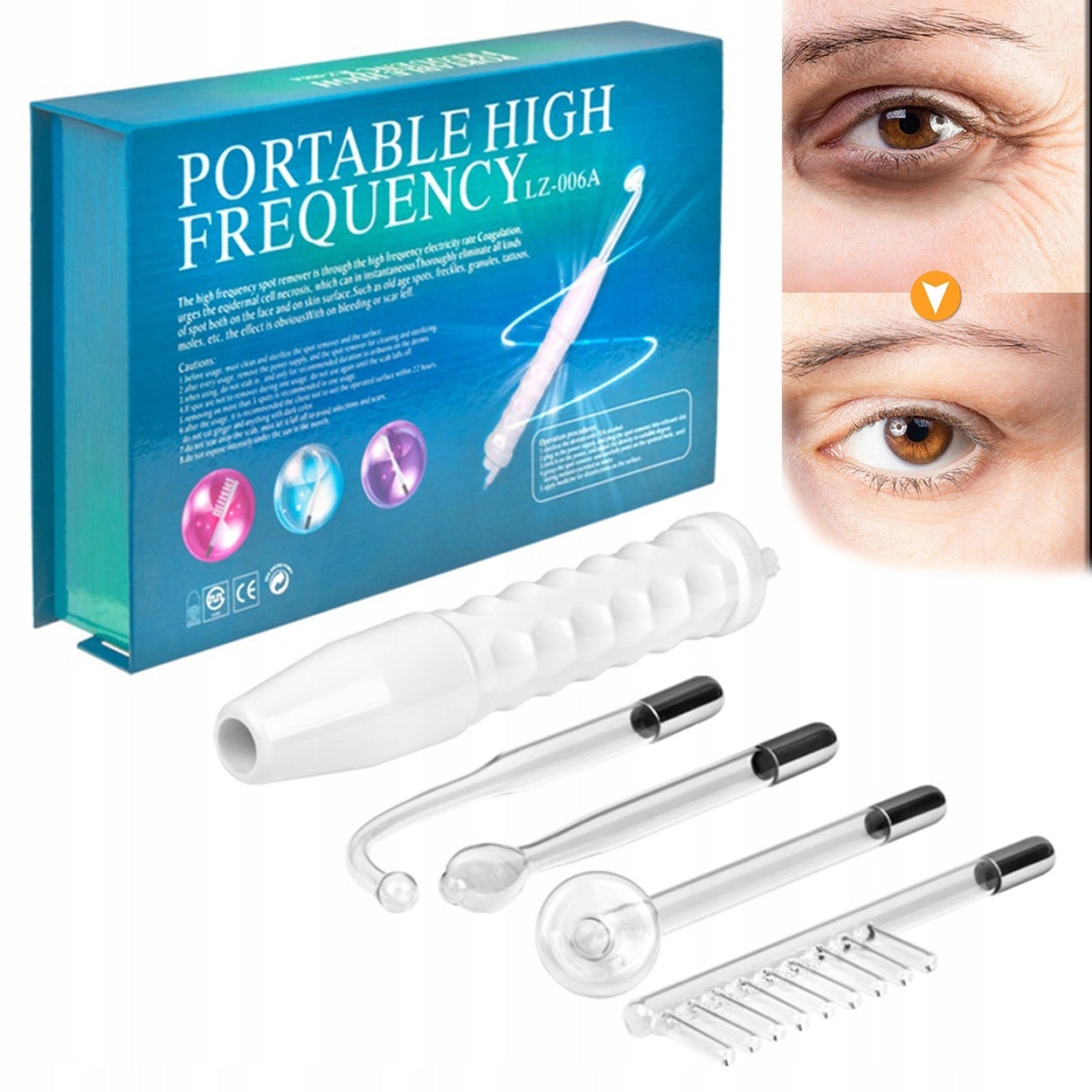 DARSONVAL DERMA WAND 4 PELLETS ELECTRODE CARE FOR BODY HAIR FACE Manufacturer code ZESTAW DO ELEKTROTERAPII TWARZY