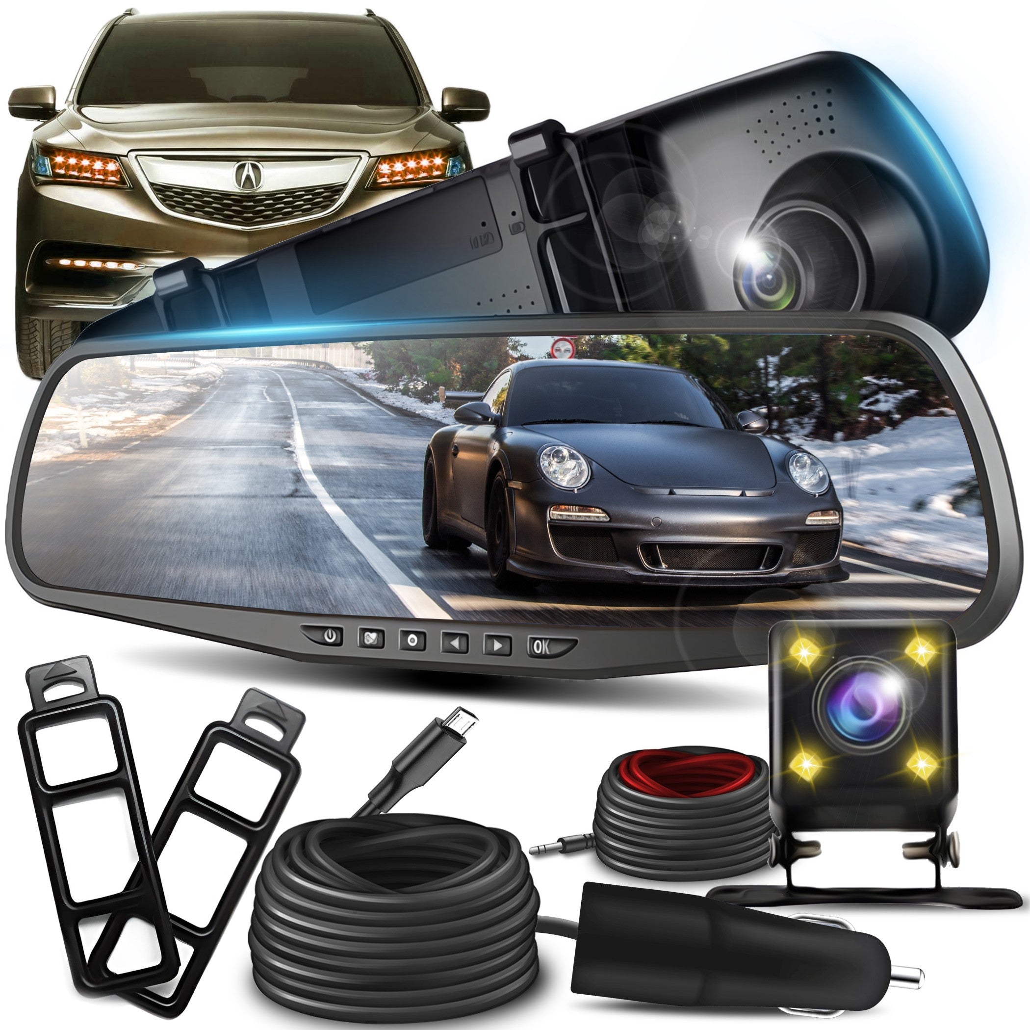 DASH CAM VIDEO RECORDER IN MIRROR DRIVING RECORDER FRONT 32GB
