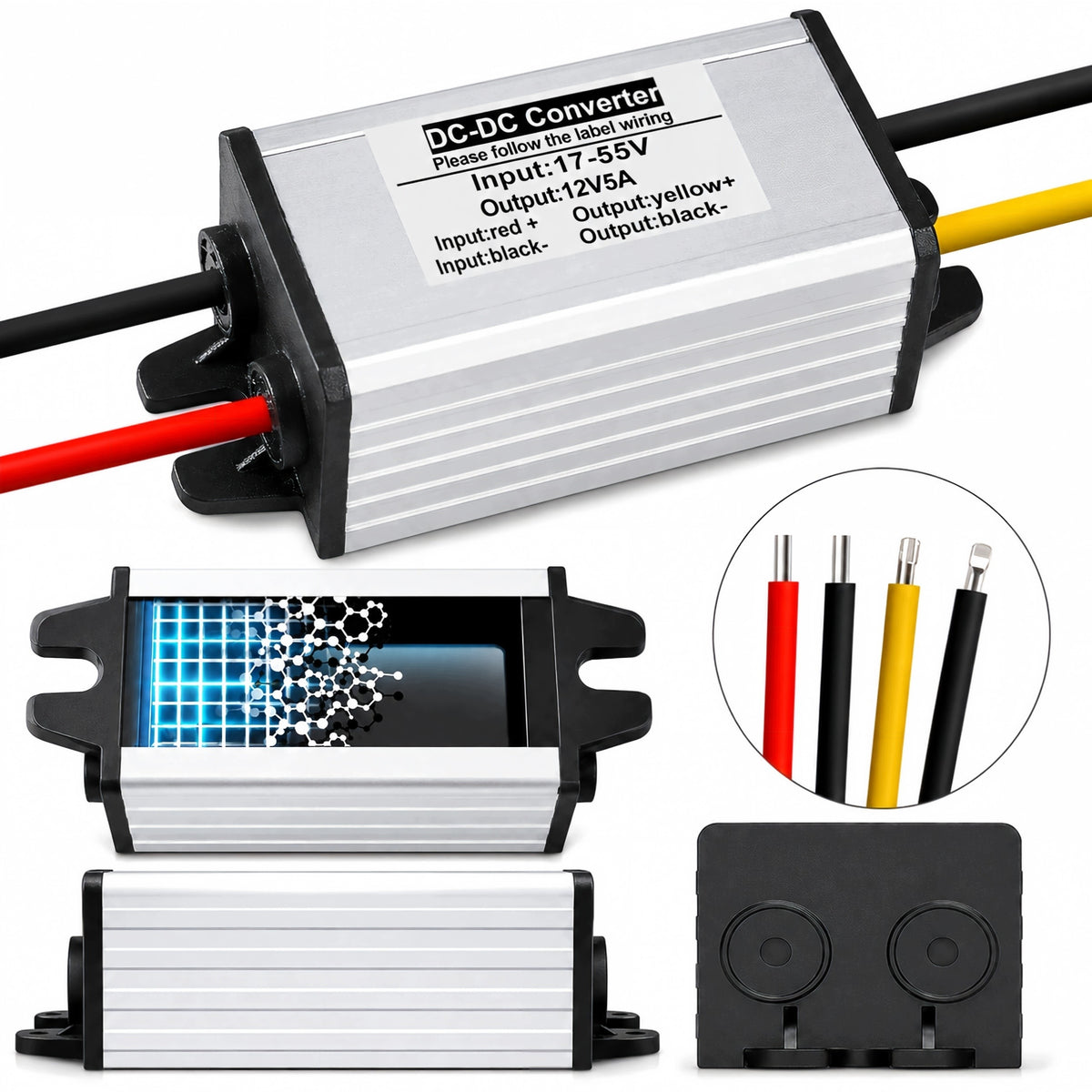 DC 24V to DC 12V 5A 60W step-down converter (input range: 24-48V)