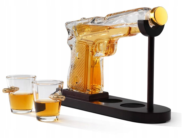 DECANTER WHISKEY GUN GIFT SET WHISKEY GLASS WITH BALL Packaging status original