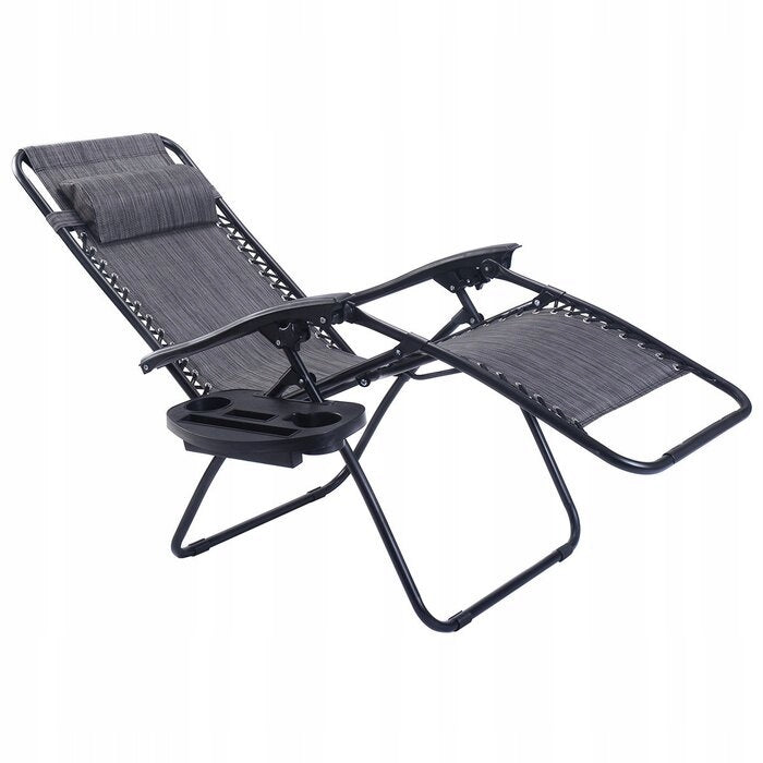 DECKCHAIR ZERO GRAVITY Folding Grey + SHELF Adjustable Comfort XXL