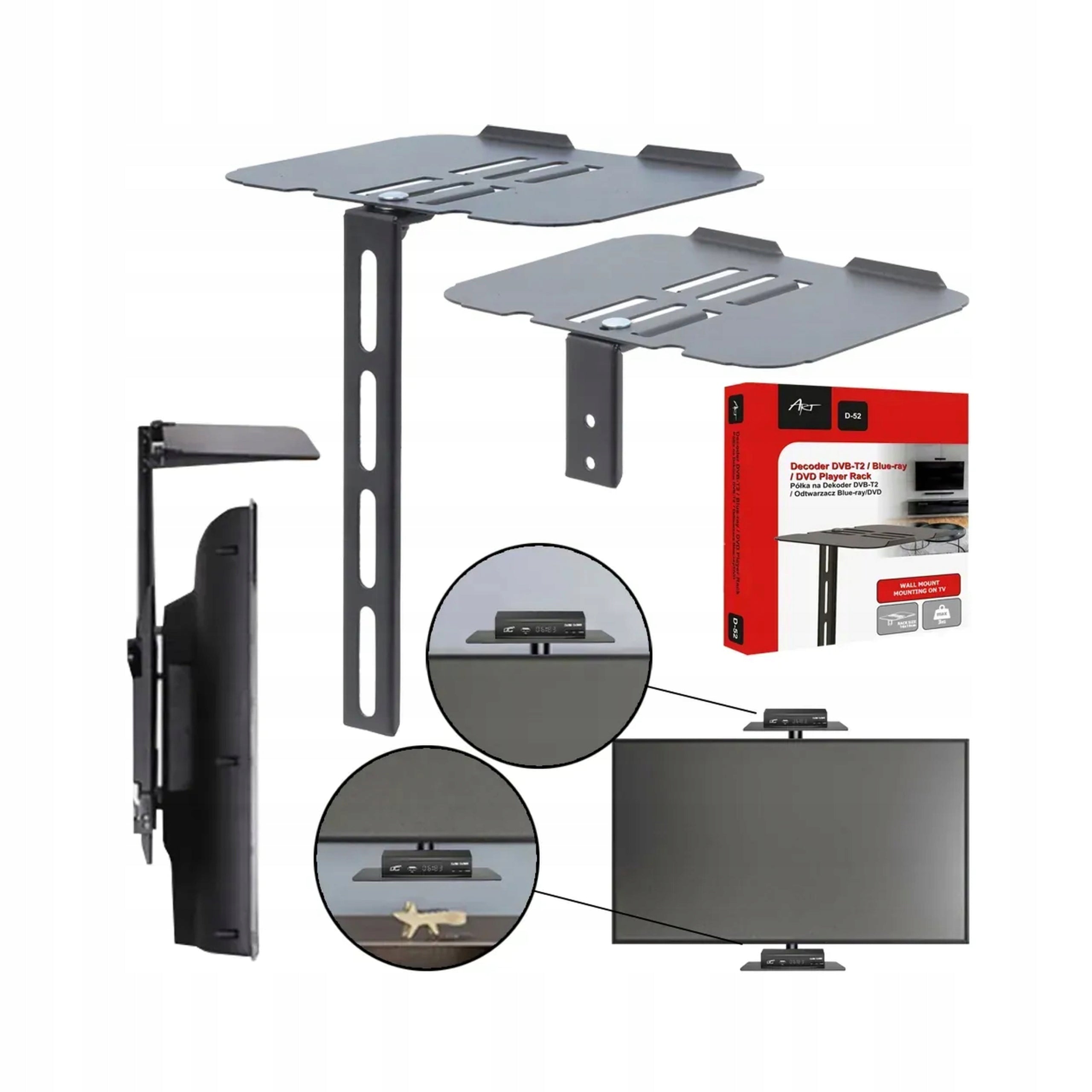 DECODER SHELF TUNER DVB-T2 DVD WALL MOUNT OR TV MOUNTED