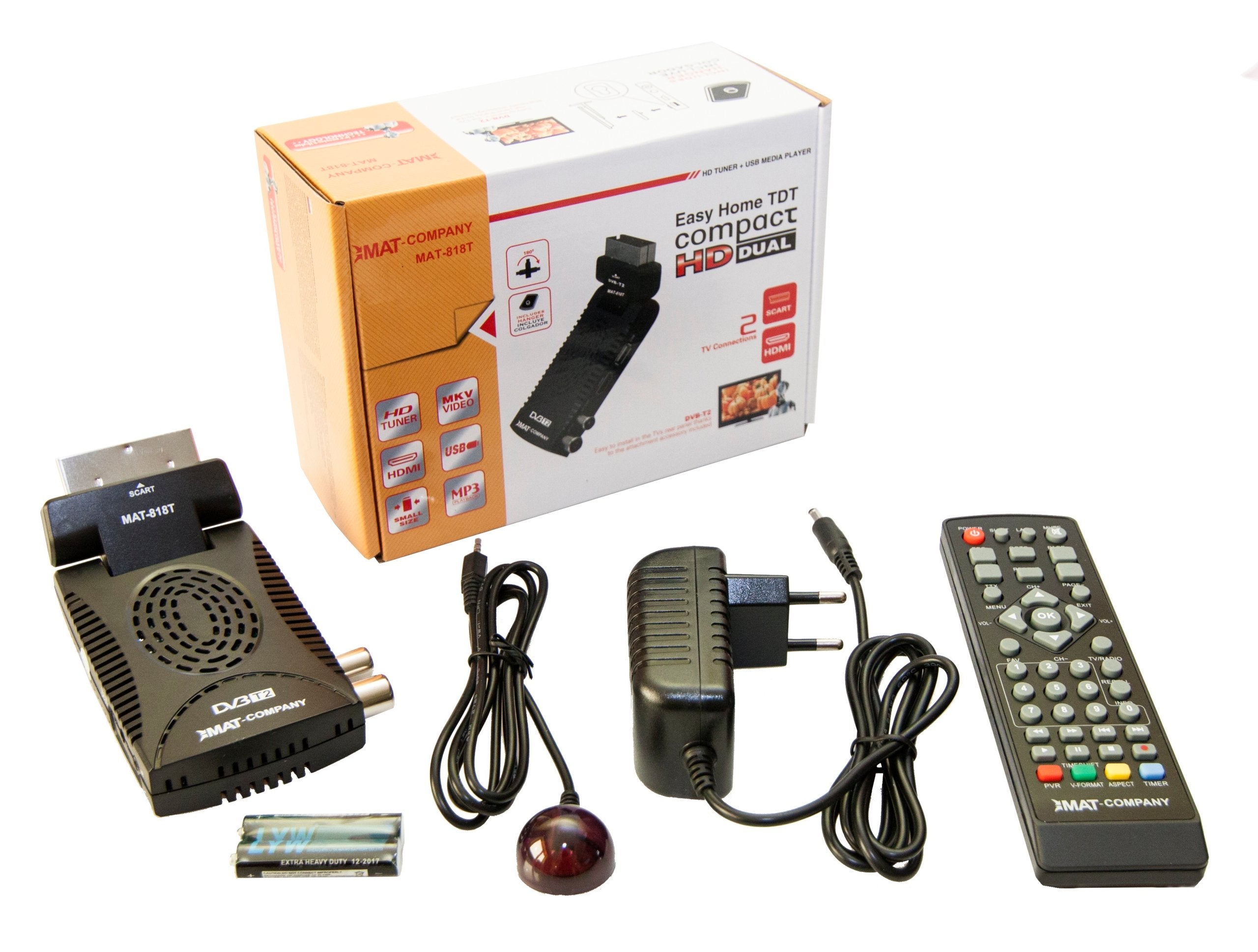 DECODER TERRESTRIAL TV TUNER DVB-T2 H.265 HEVC FULL HD USB HDMI REMOTE CONTROL BATTERIES Manufacturer code H.265/HEVC DVB-T2