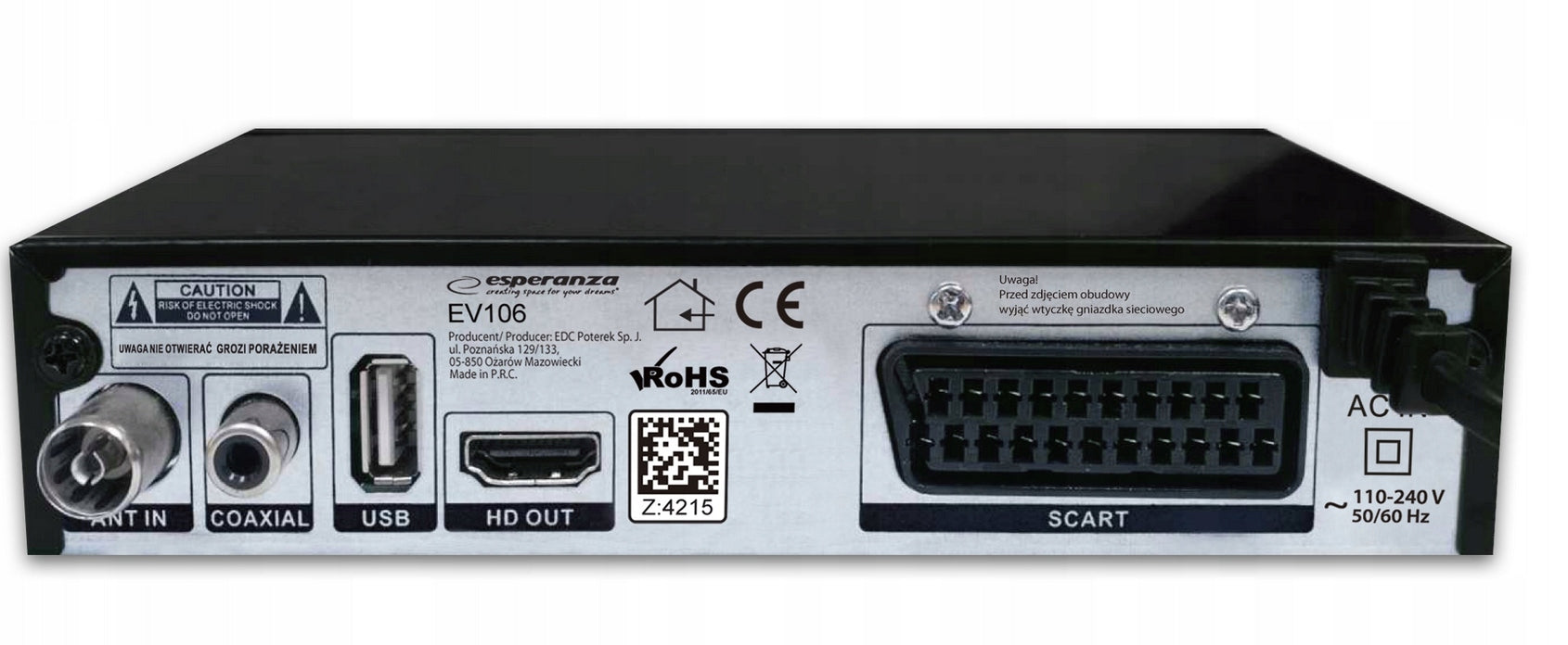 DECODER TV TUNER FOR TERRESTRIAL TV HD DVB-T2 HEVC H.265 REMOTE CONTROL Manufacturer code EV111P