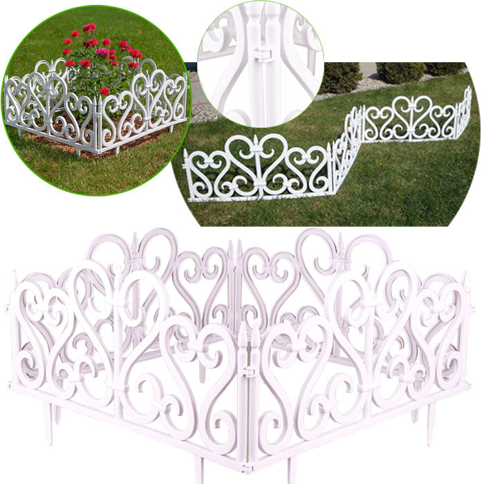 DECORATIVE GARDEN FENCE 37 x 240cm WHITE 4pcs LAWN FENCE DISCOUNT