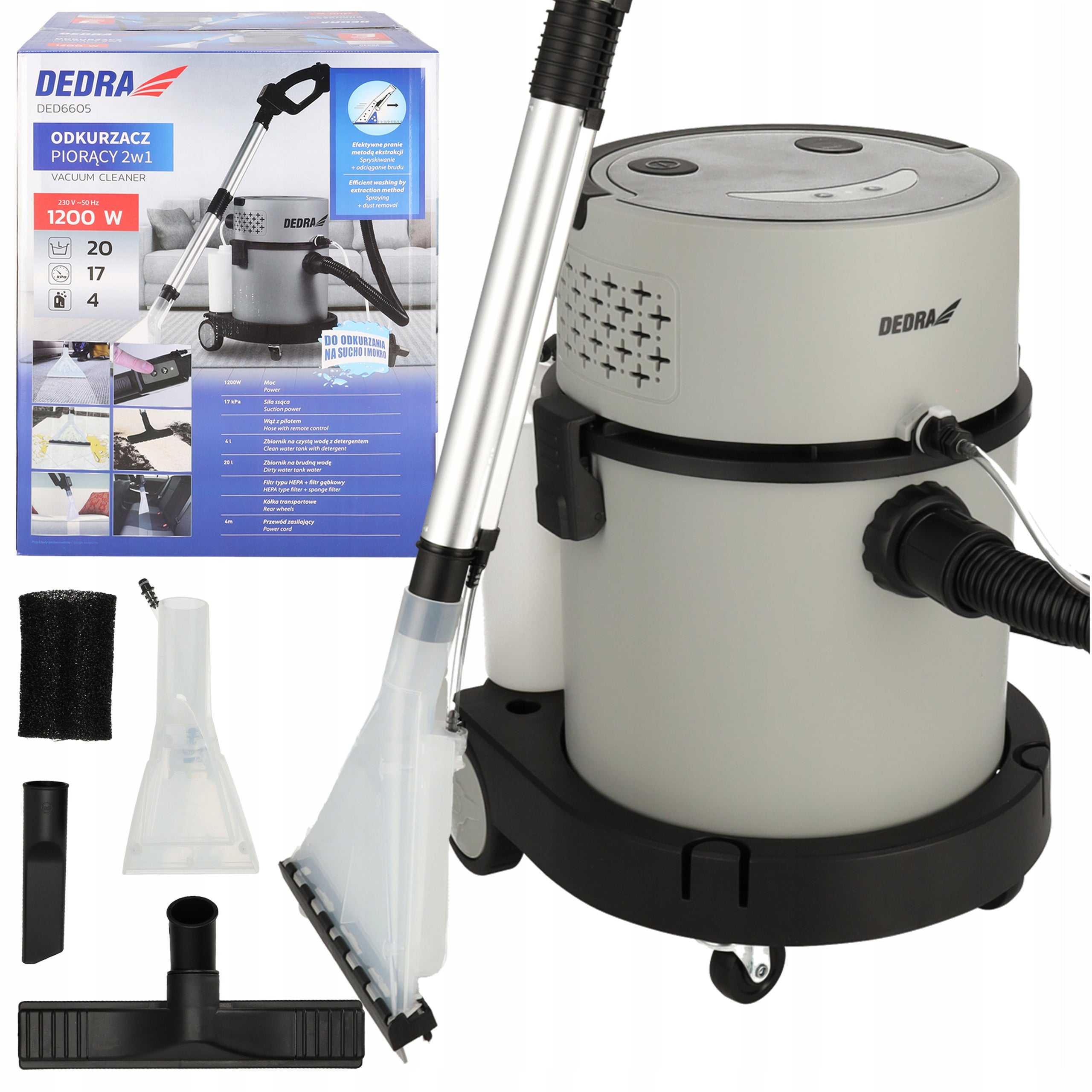 DEDRA Washing Vacuum Cleaner for Carpet Upholstery Bagless Dry Wet