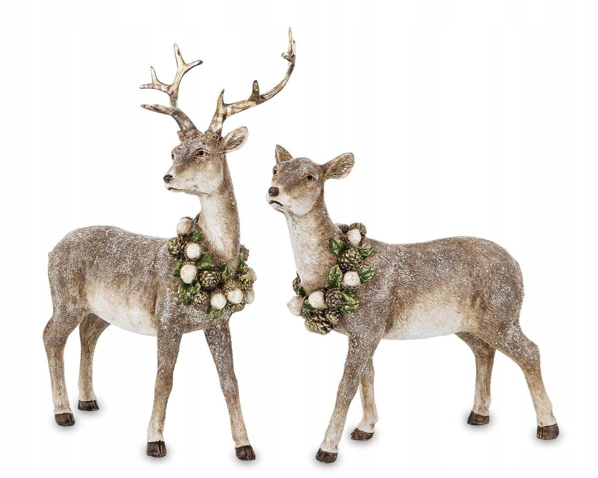 DEER and DEER REINDEER CHRISTMAS DECORATION FIGURINE set of 2
