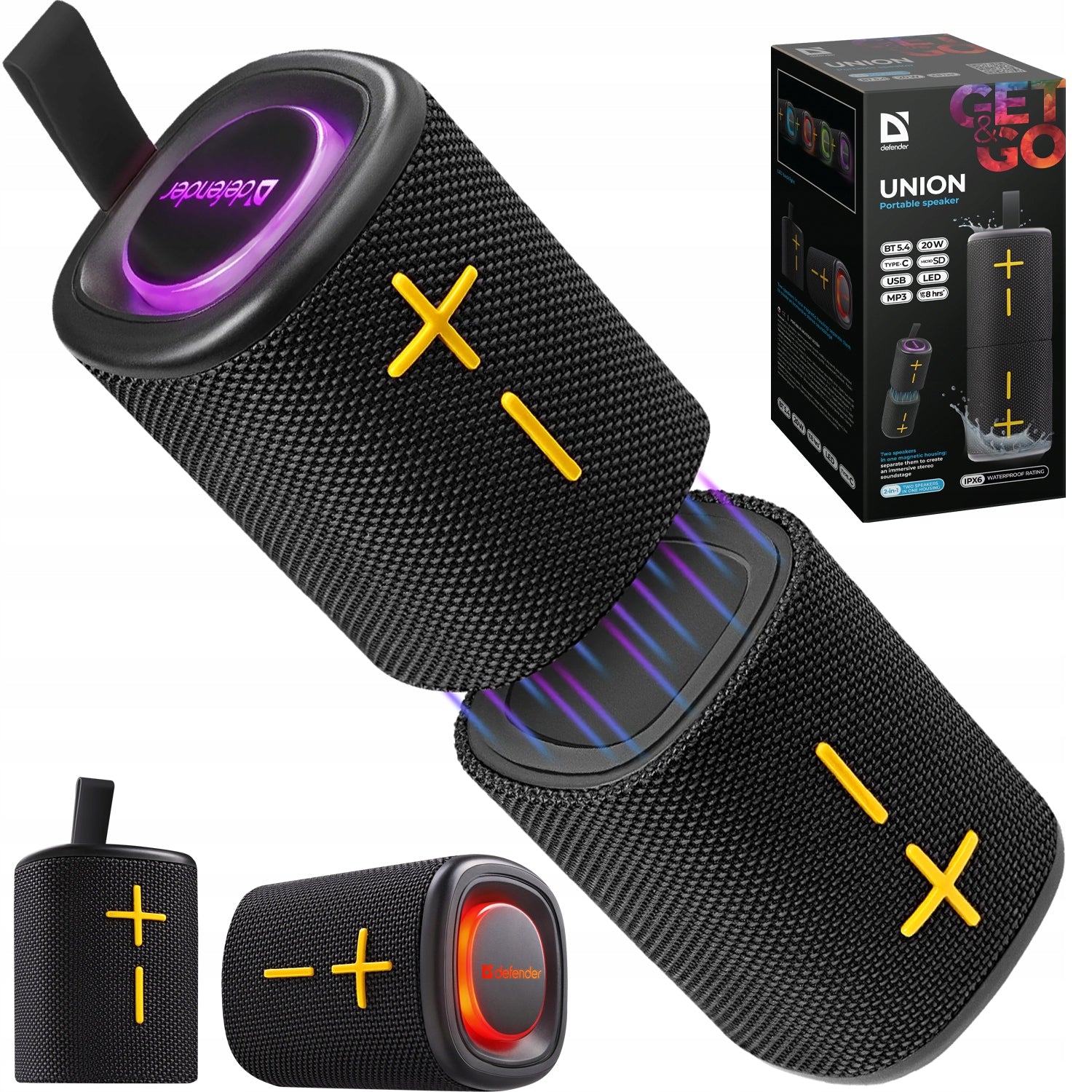 DEFENDER Union 2 IN 1 Bluetooth 5.4 WIRELESS IPX6 USB MICROSD Speaker