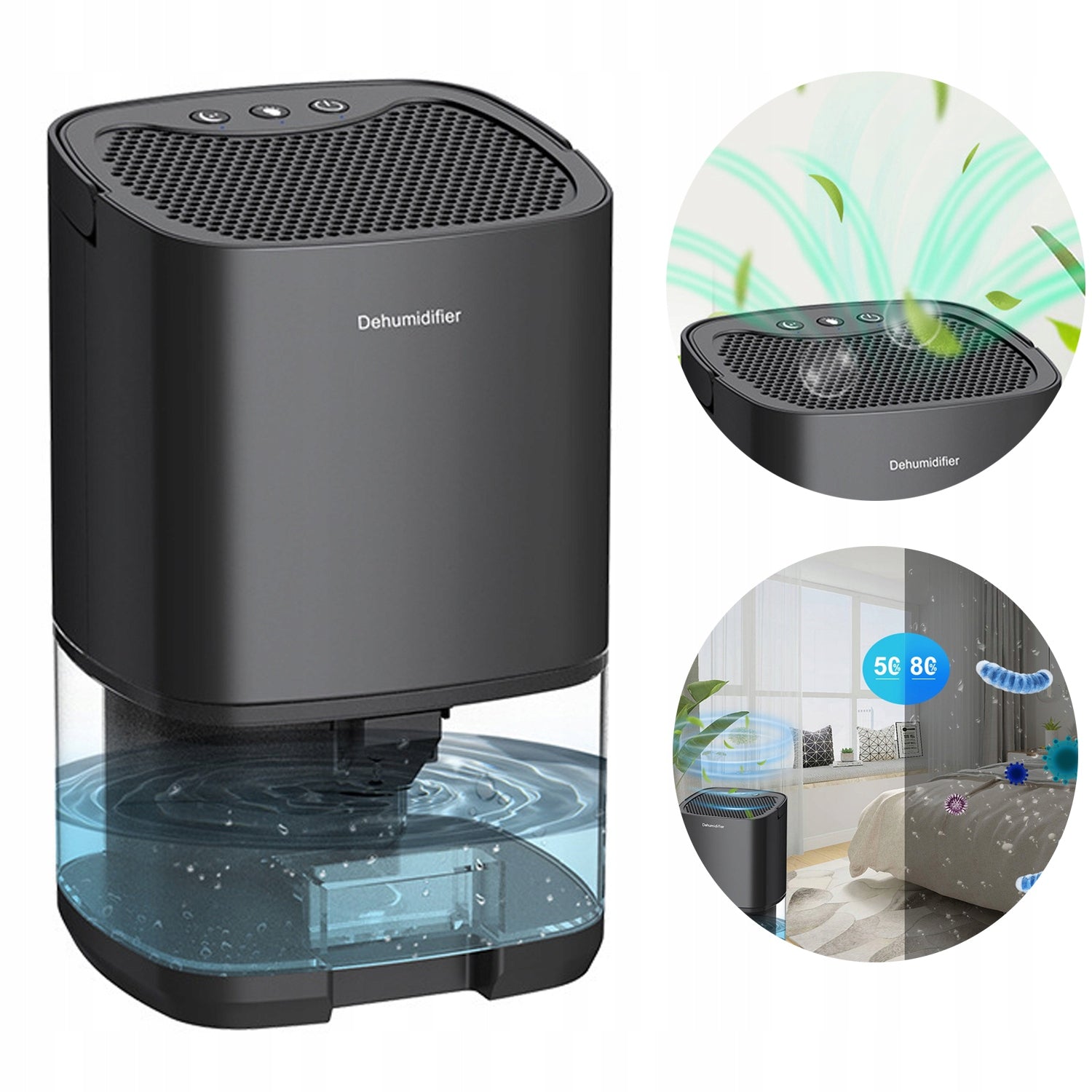 DEHUMIDIFIER MOISTURE ABSORBER 1000mL QUIET AUTOMATIC SHUTDOWN