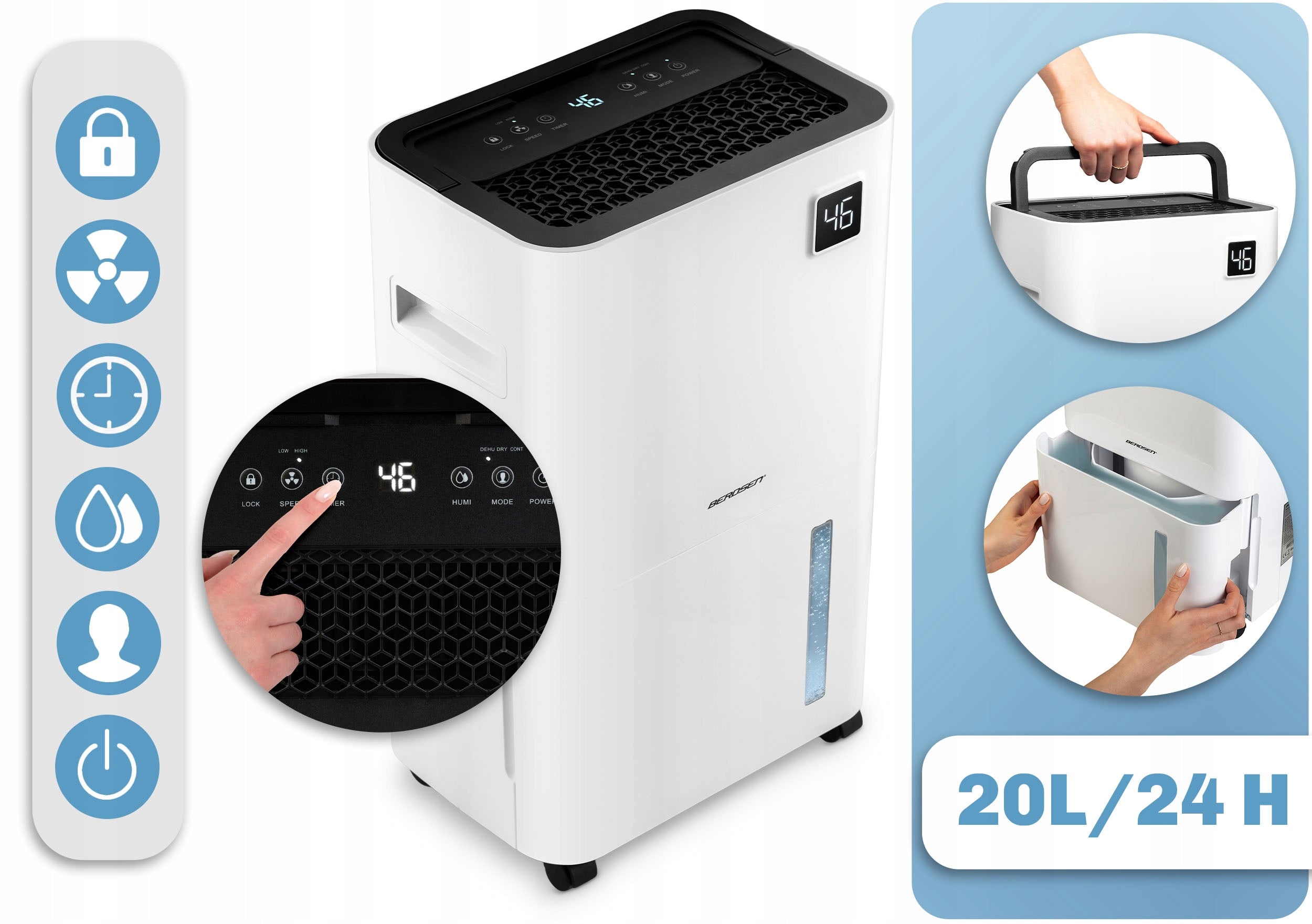 DEHUMIDIFIER MOISTURE ABSORBER 20L/24H HYGROSTAT TIMER WI-FI TUYA Packaging status original