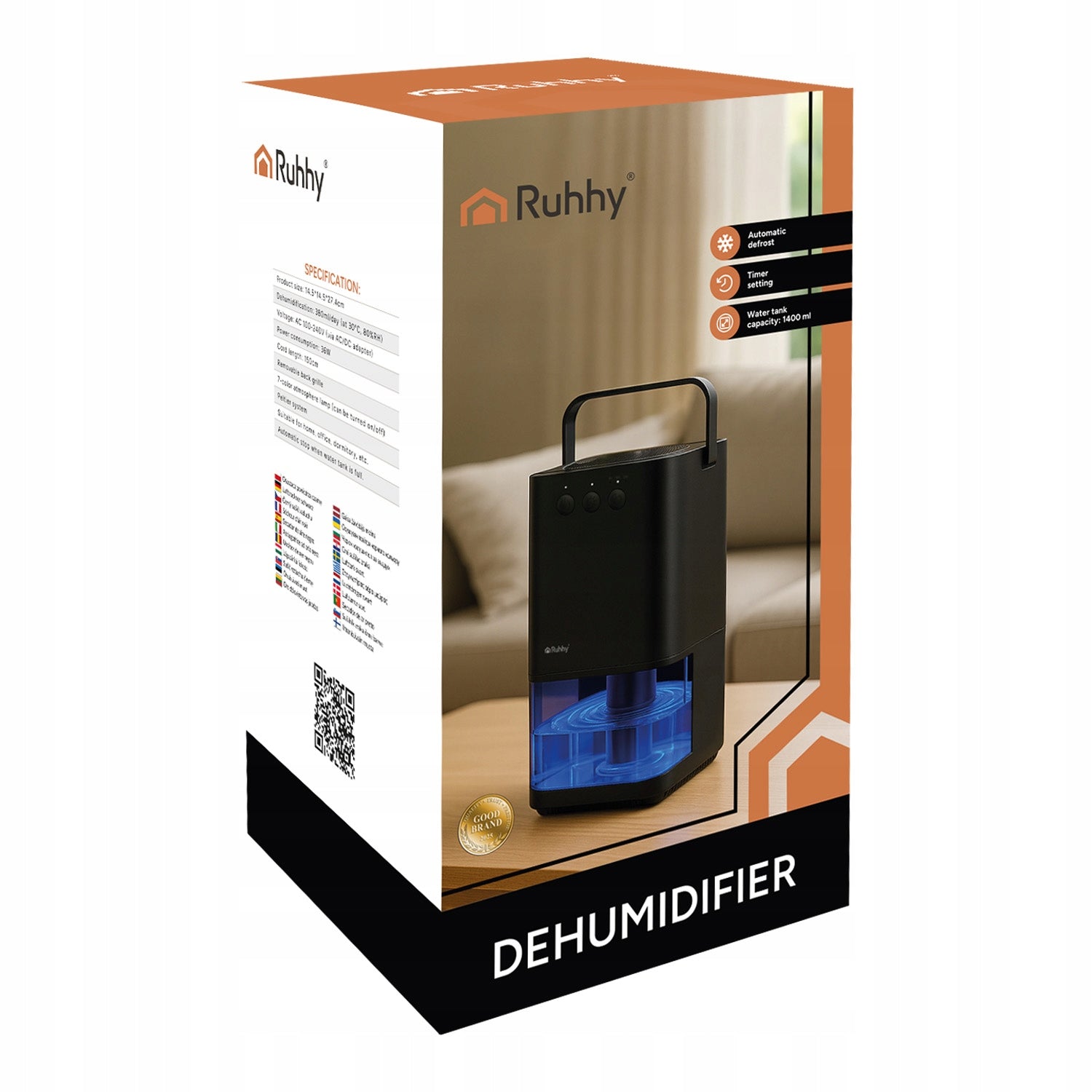 DEHUMIDIFIER MOISTURE ABSORBER SILENT LED BACKLIGHT + TIMER 1,4L Manufacturer code 00026494