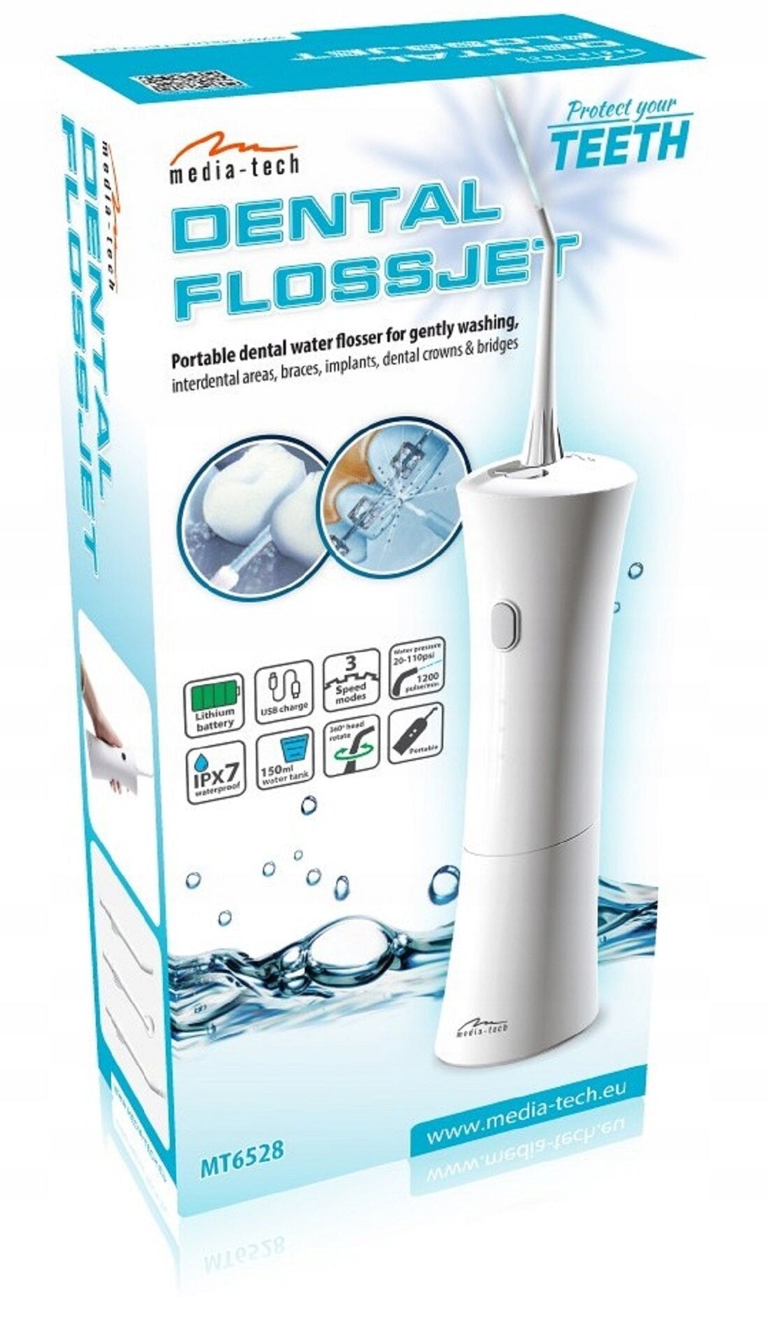 DENTAL IRRIGATOR WIRELESS DENTAL FLOSSJET MT6528 150ml Power supply rechargeable battery