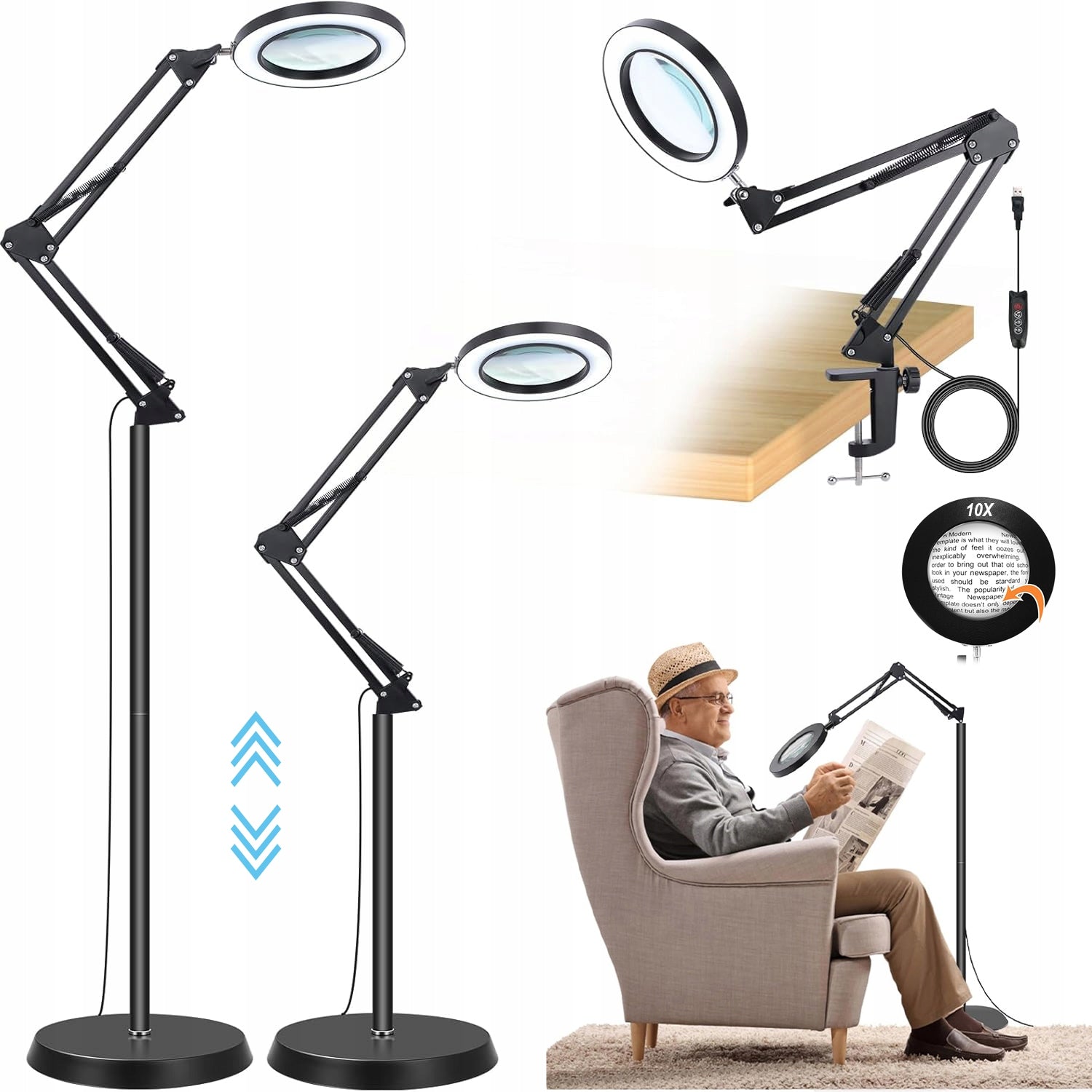 DERMATOLOGICAL COSMETIC LAMP 3IN1 LED DESK LAMP STANDING MAGNIFIER 10X