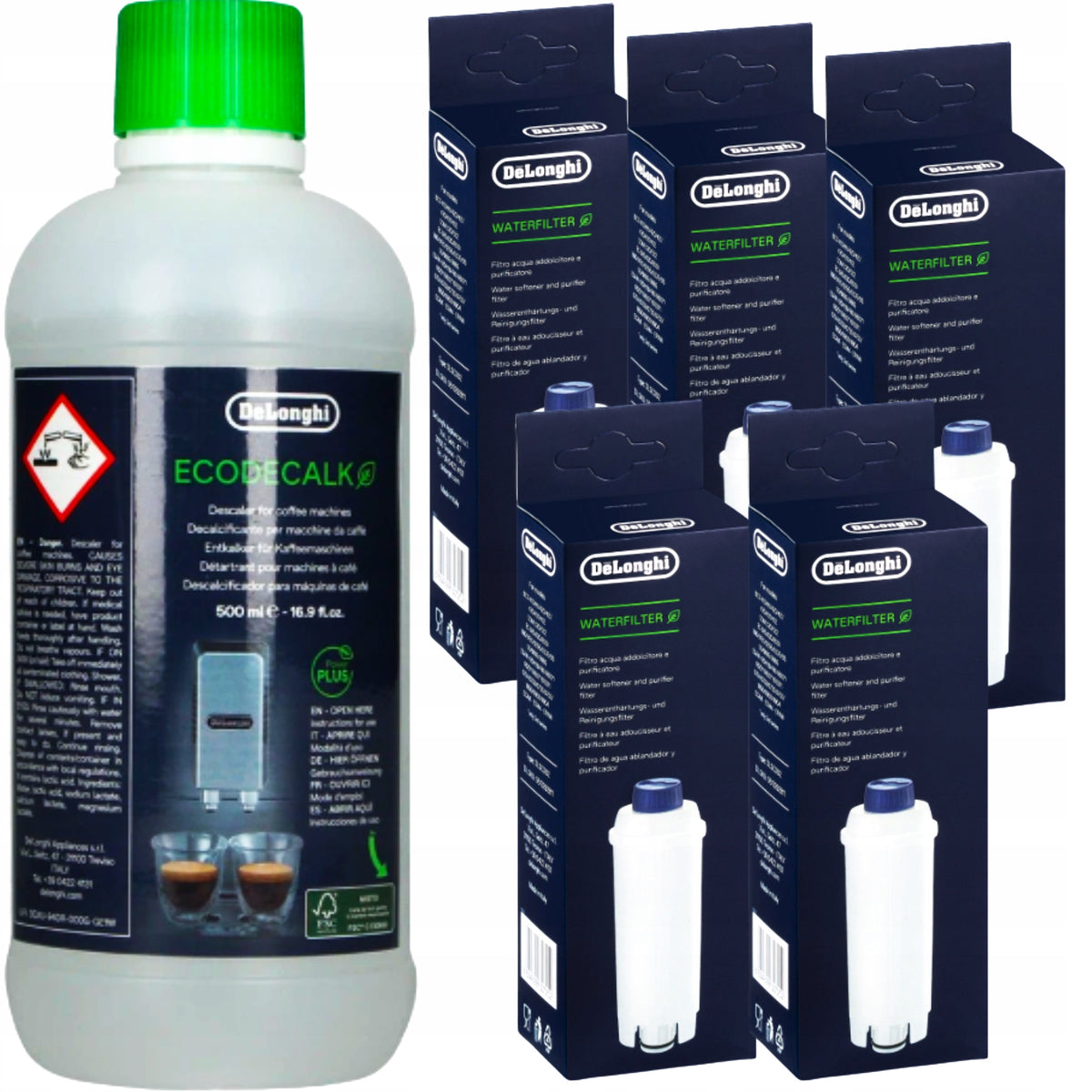 DESCALER 500ml + 5x EXPRESS FILTER Delonghi SER3017 DLS C002 ORIGINAL