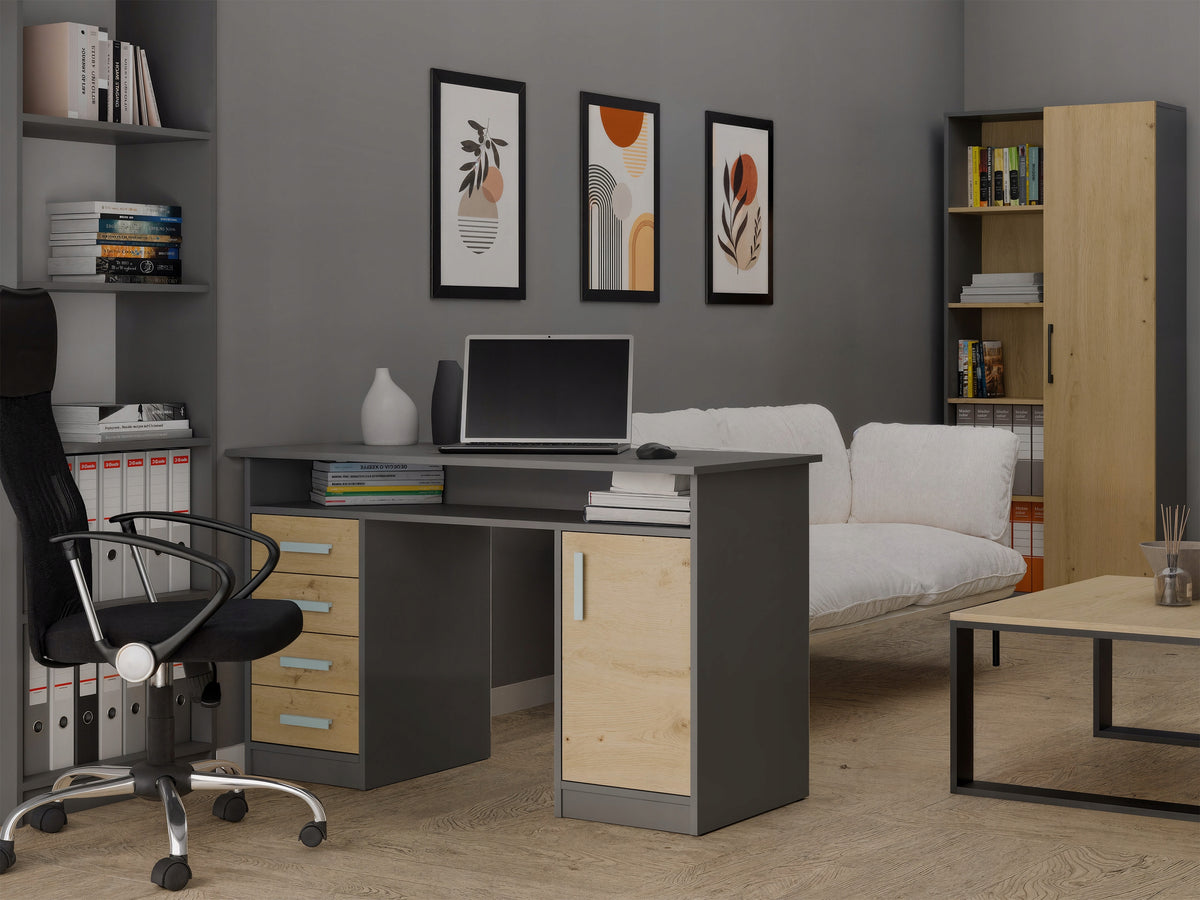 DESK ADA ANTHRACITE OAK ARTISAN 125 CM 4 DRAWERS SHELVES FOR OFFICE ROOM EAN (GTIN) 5900354142751