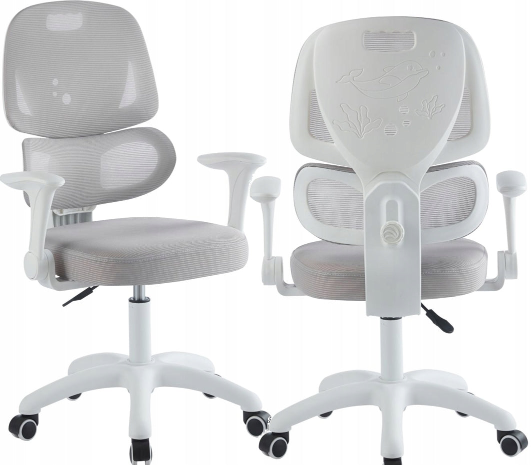 DESK CHAIR ARMCHAIR GREY WHITE YOUTH UPHOLSTERED
